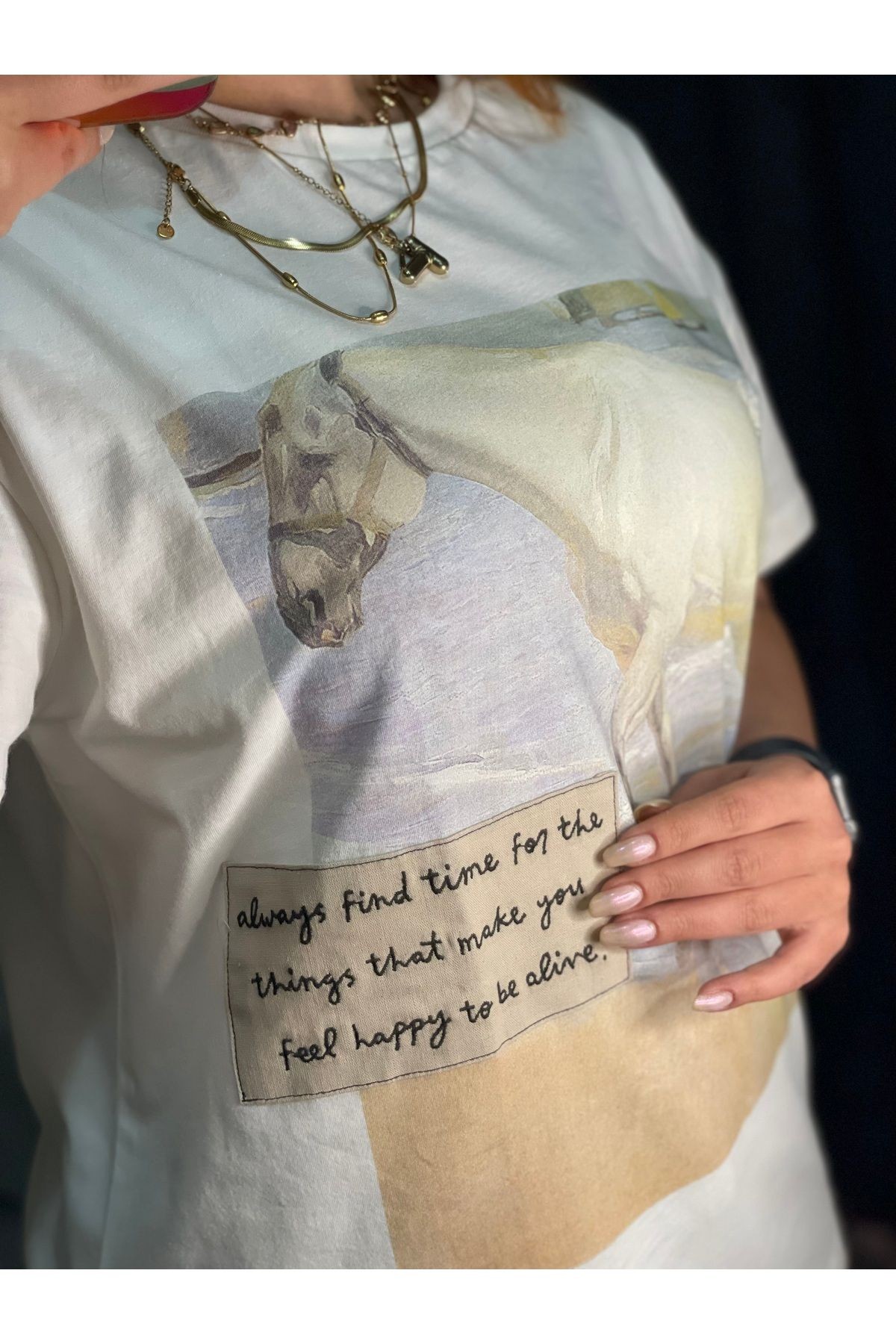 Nakışlı baskılı oversize tshirt