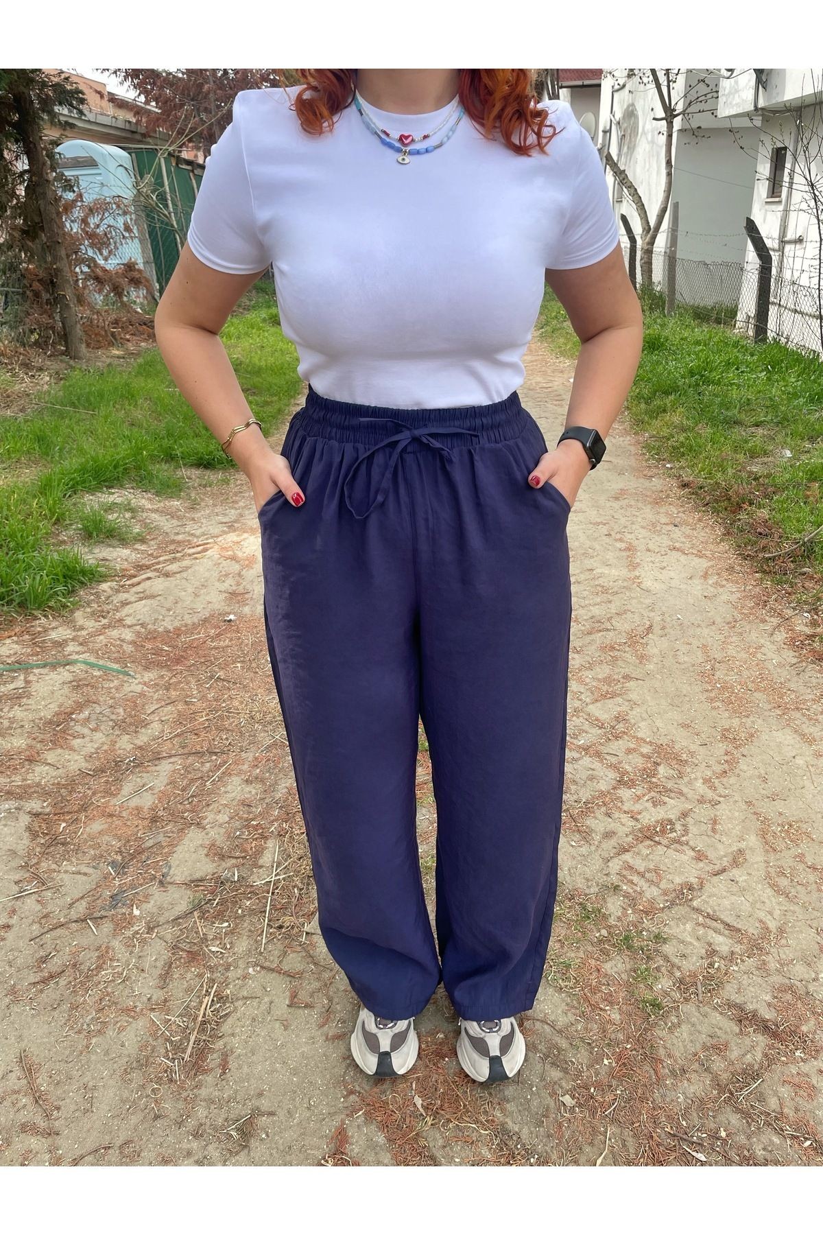Lacivert Palazzo Pantalon