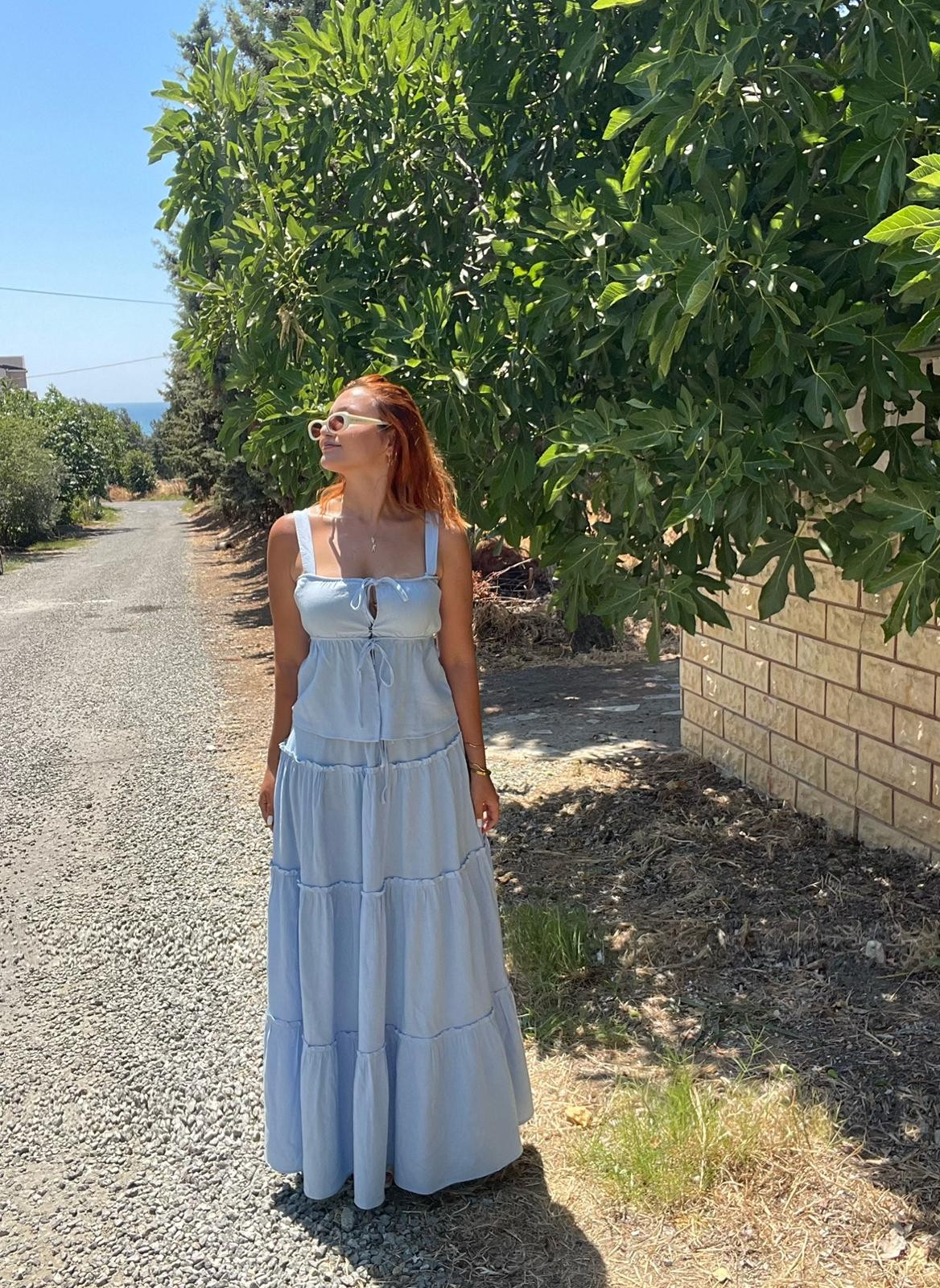 Bebe Mavisi Bağlama Detaylı Bluz Etek Takım