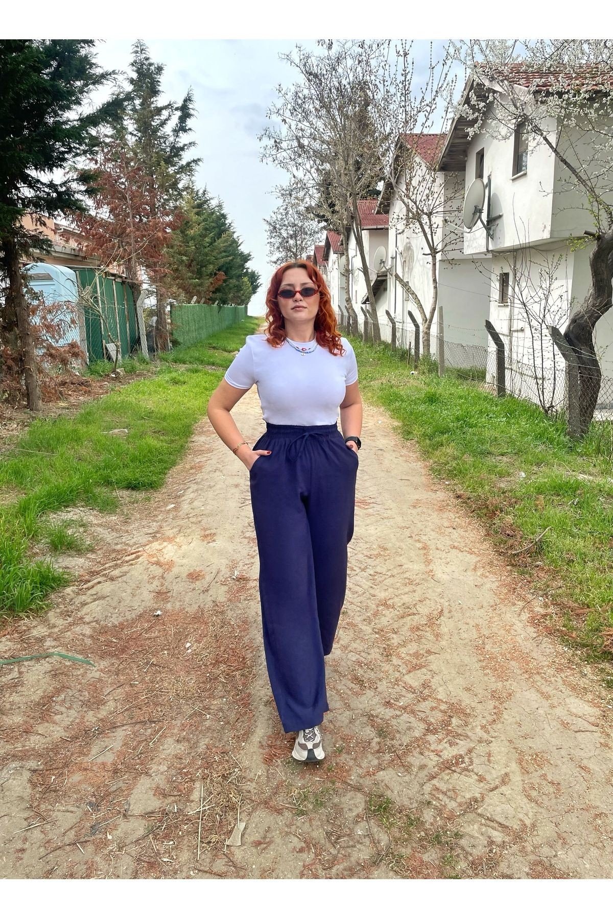 Lacivert Palazzo Pantalon
