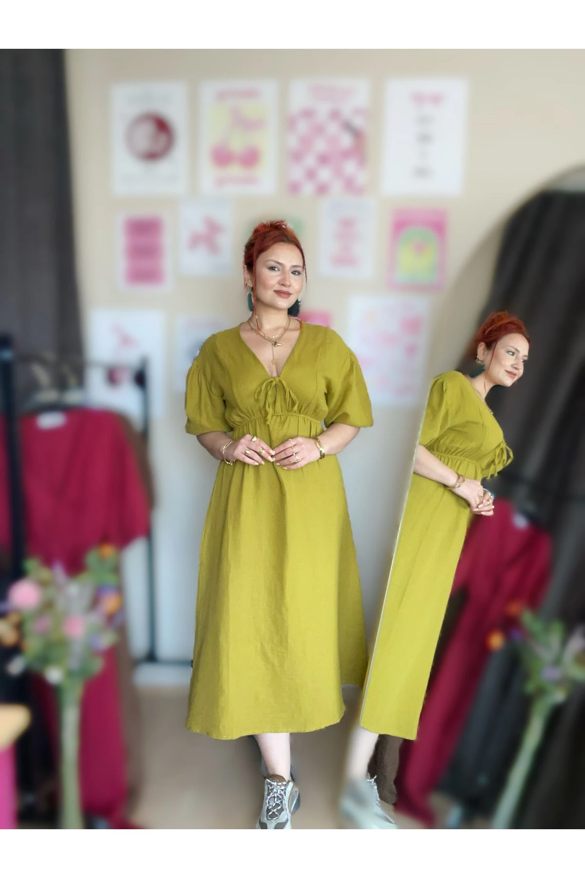 Müslin Kumaş Fiyonklu Elbise