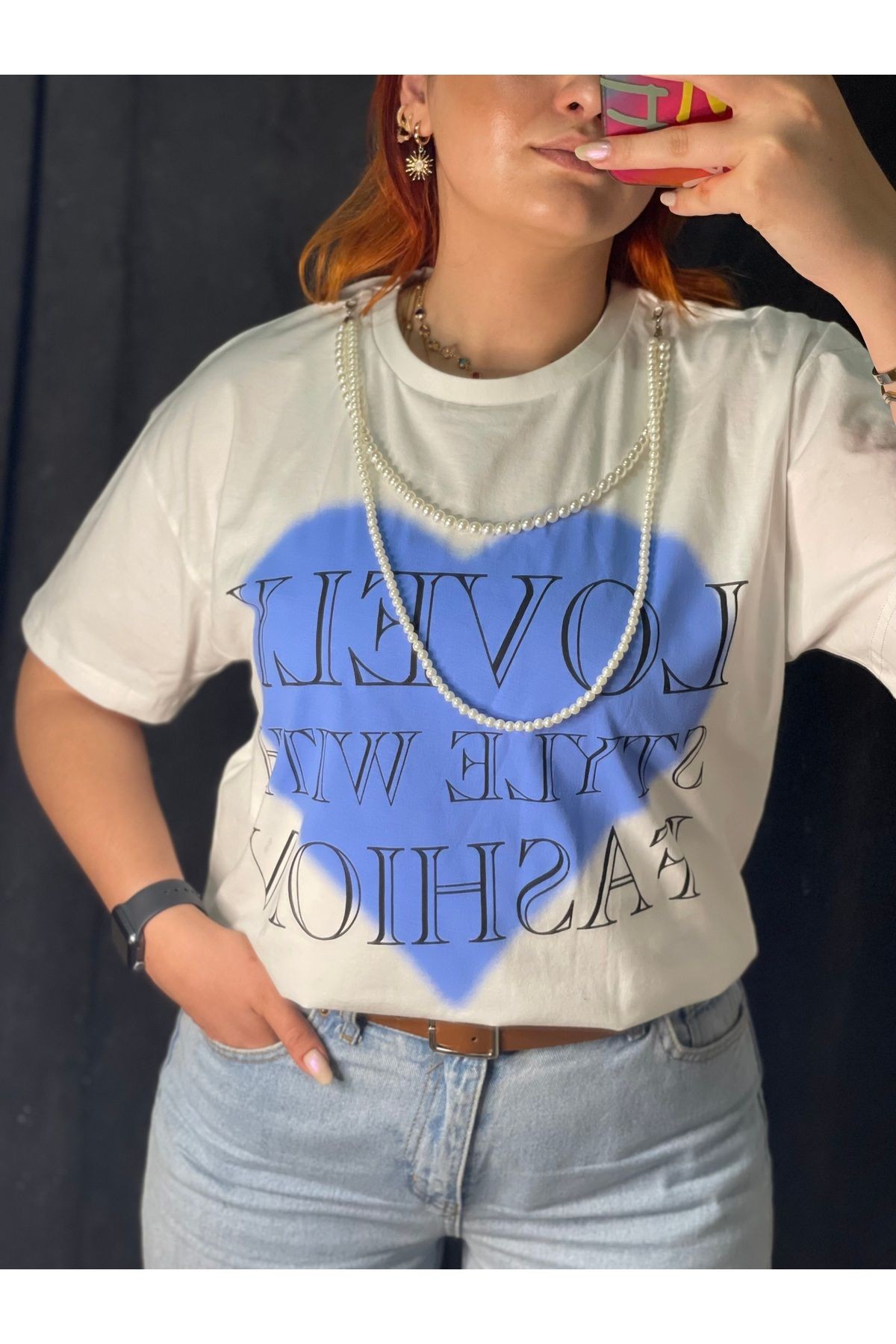 Aksesuarlı Baskılı Tshirt