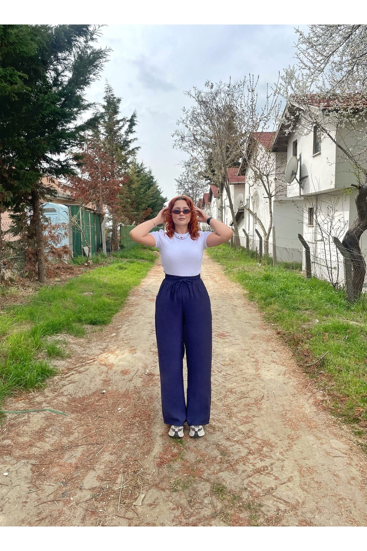 Lacivert Palazzo Pantalon