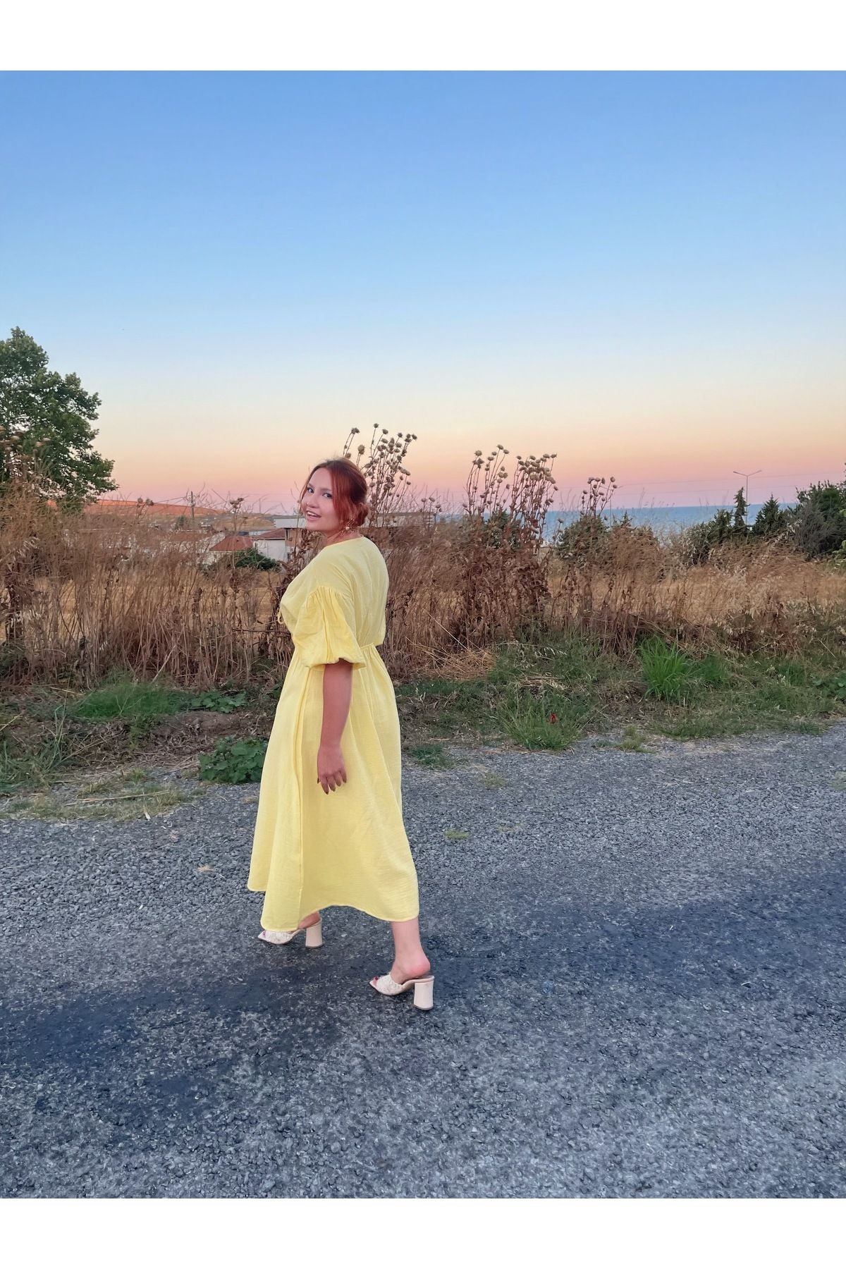 Butter Yellow Müslin Fiyonk Detaylı Elbise