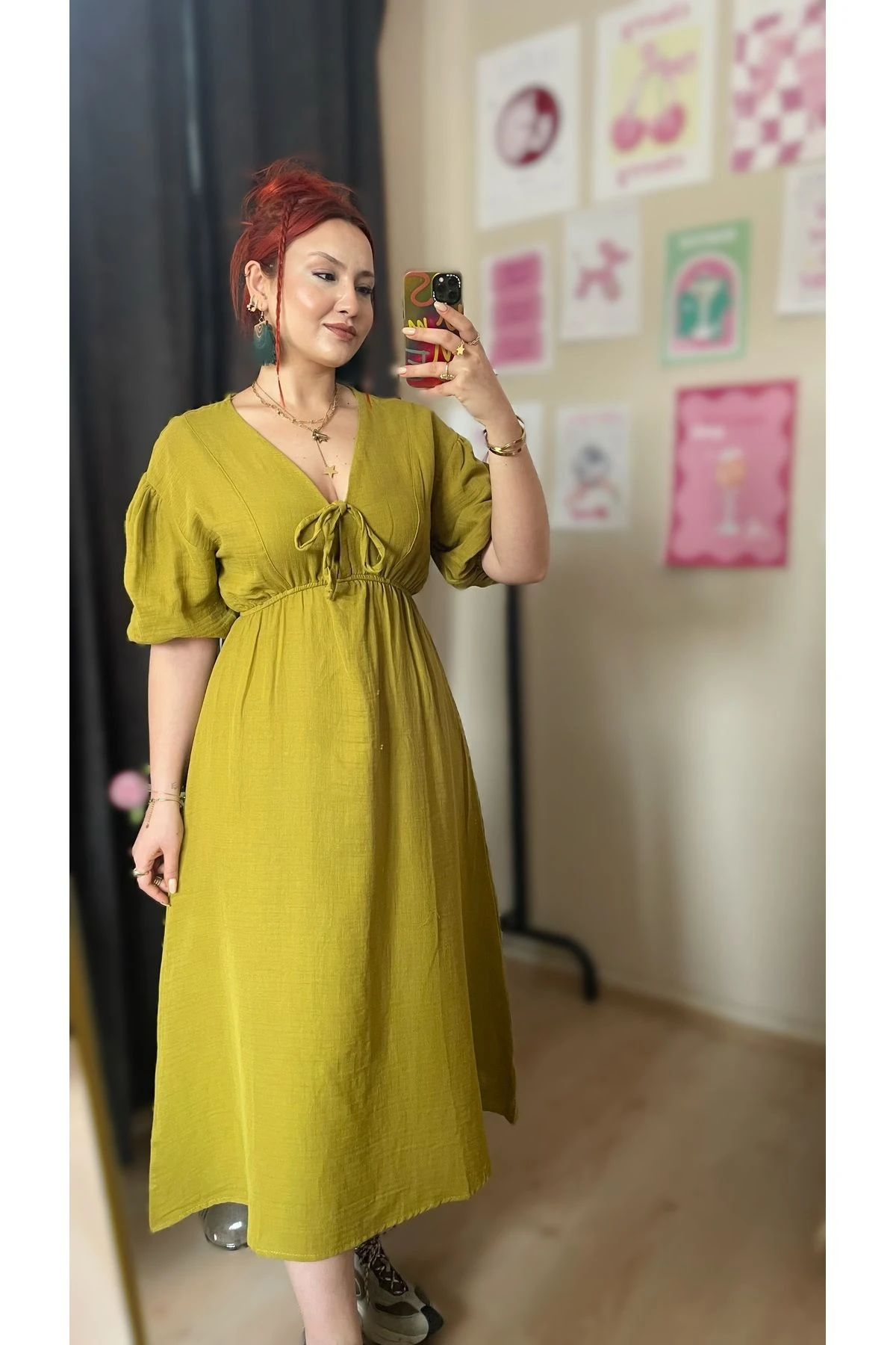 Müslin Kumaş Fiyonklu Elbise