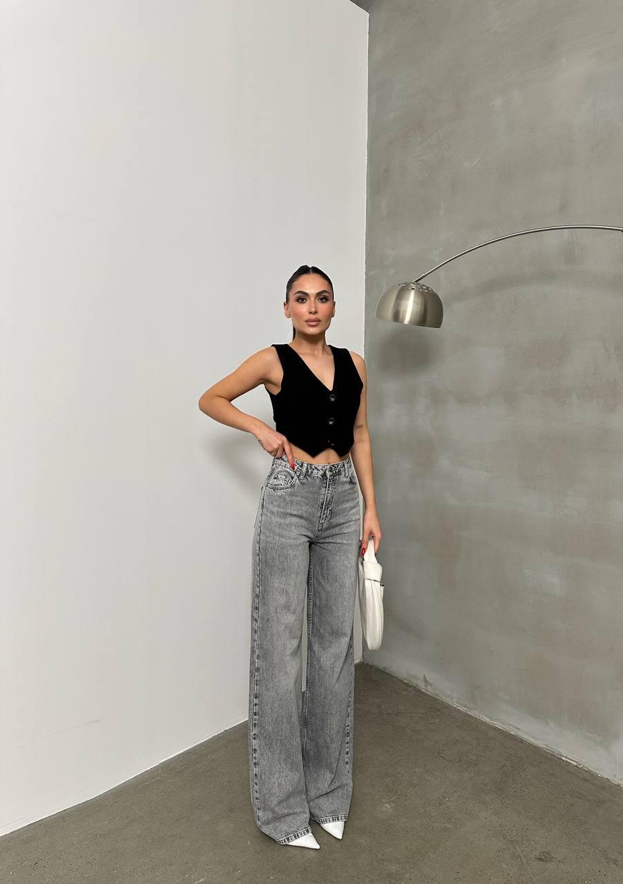 Yüksek Bel Açık Gri Wide Leg Jean