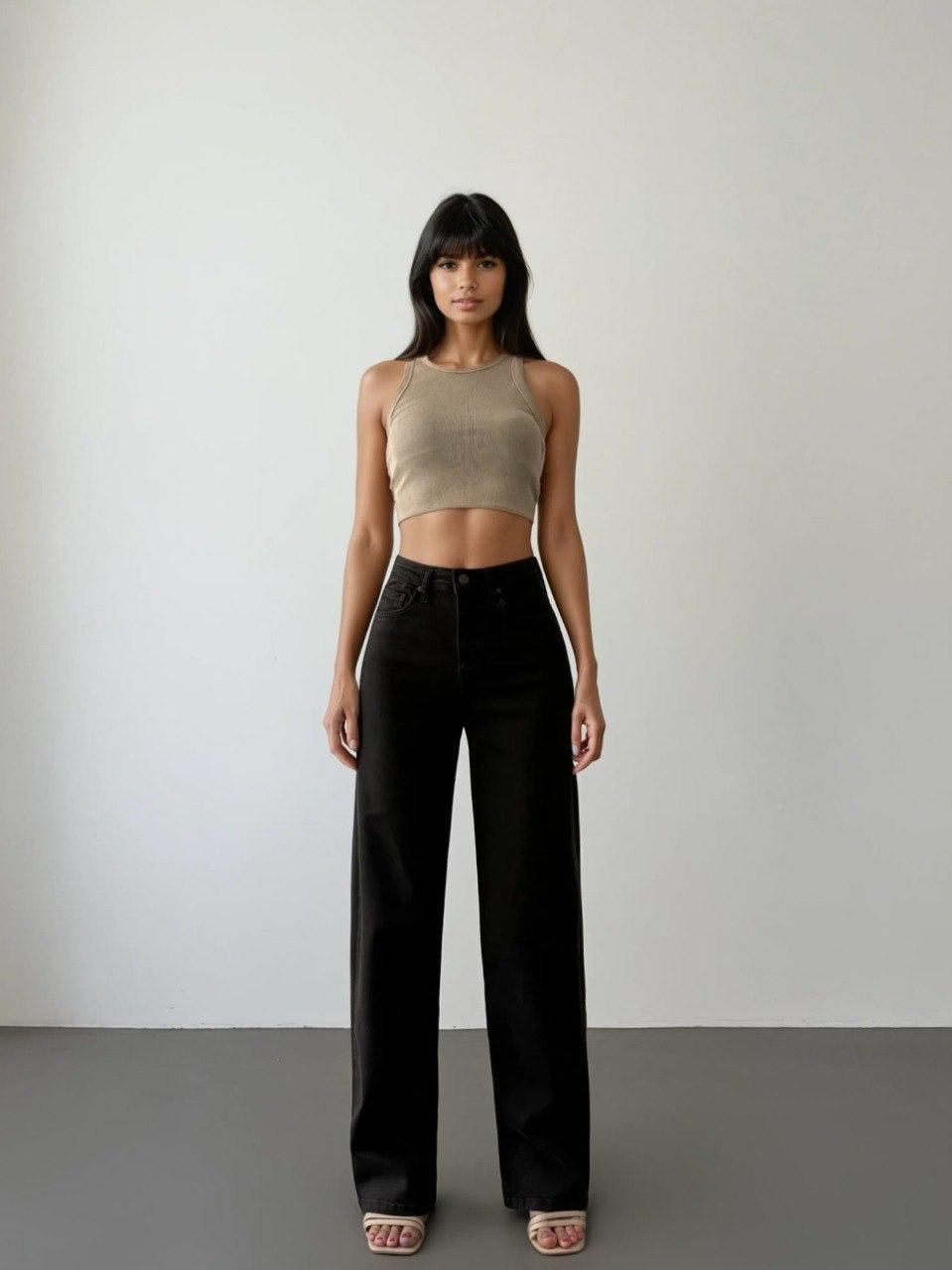 Nita Yüksek Bel Acı Kahve Wide Leg Jean