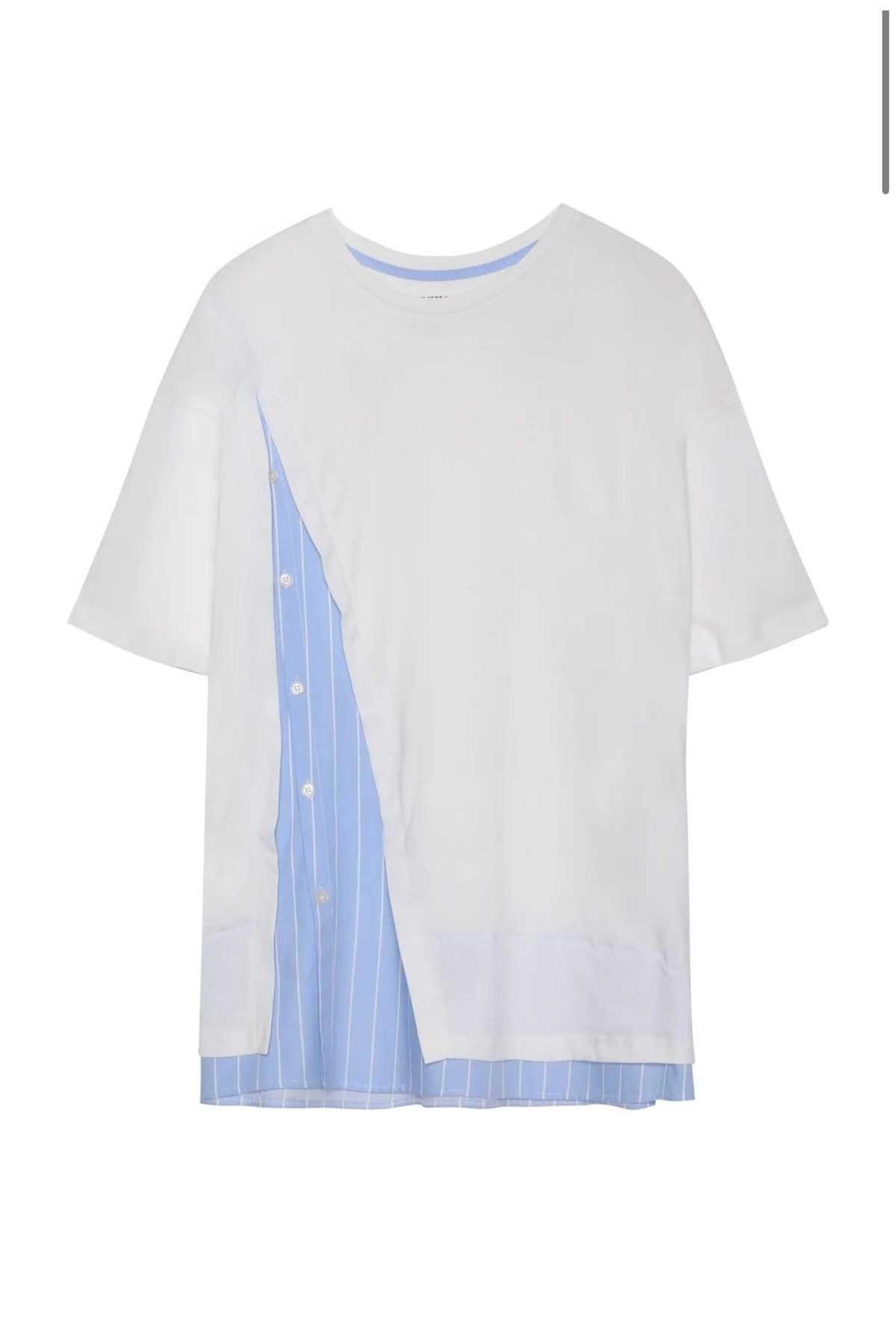 Gömlek Detaylı Beyaz Tshirt