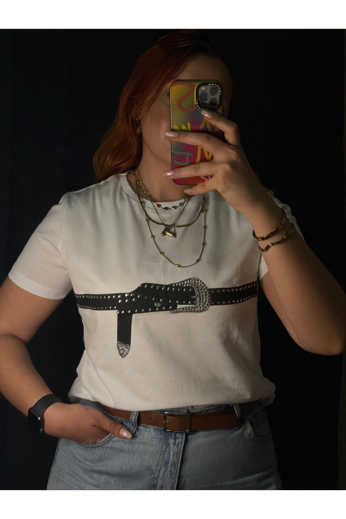 Kemer Detaylı Baskılı Tshirt