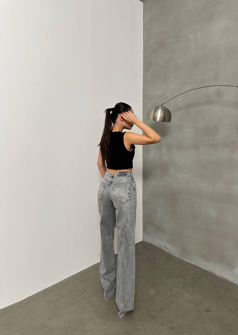 Yüksek Bel Açık Gri Wide Leg Jean