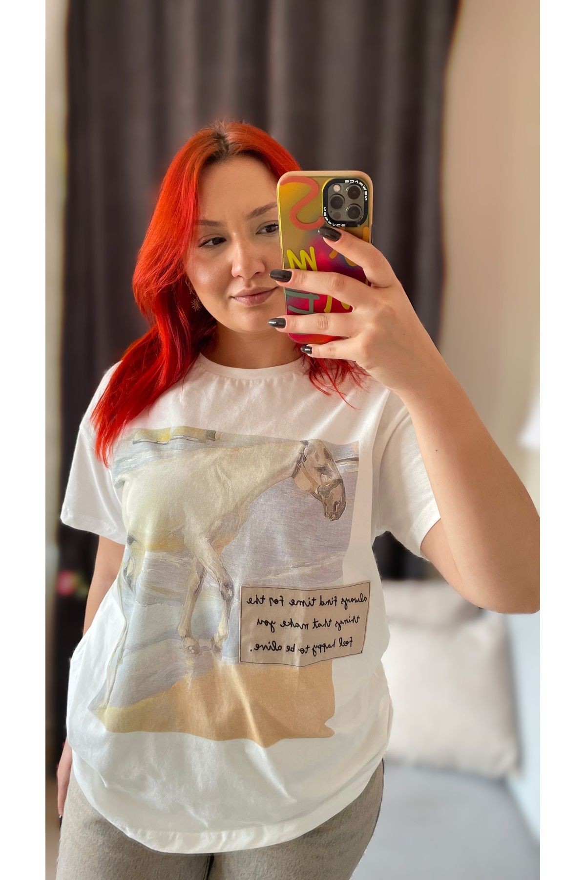 Nakışlı baskılı oversize tshirt
