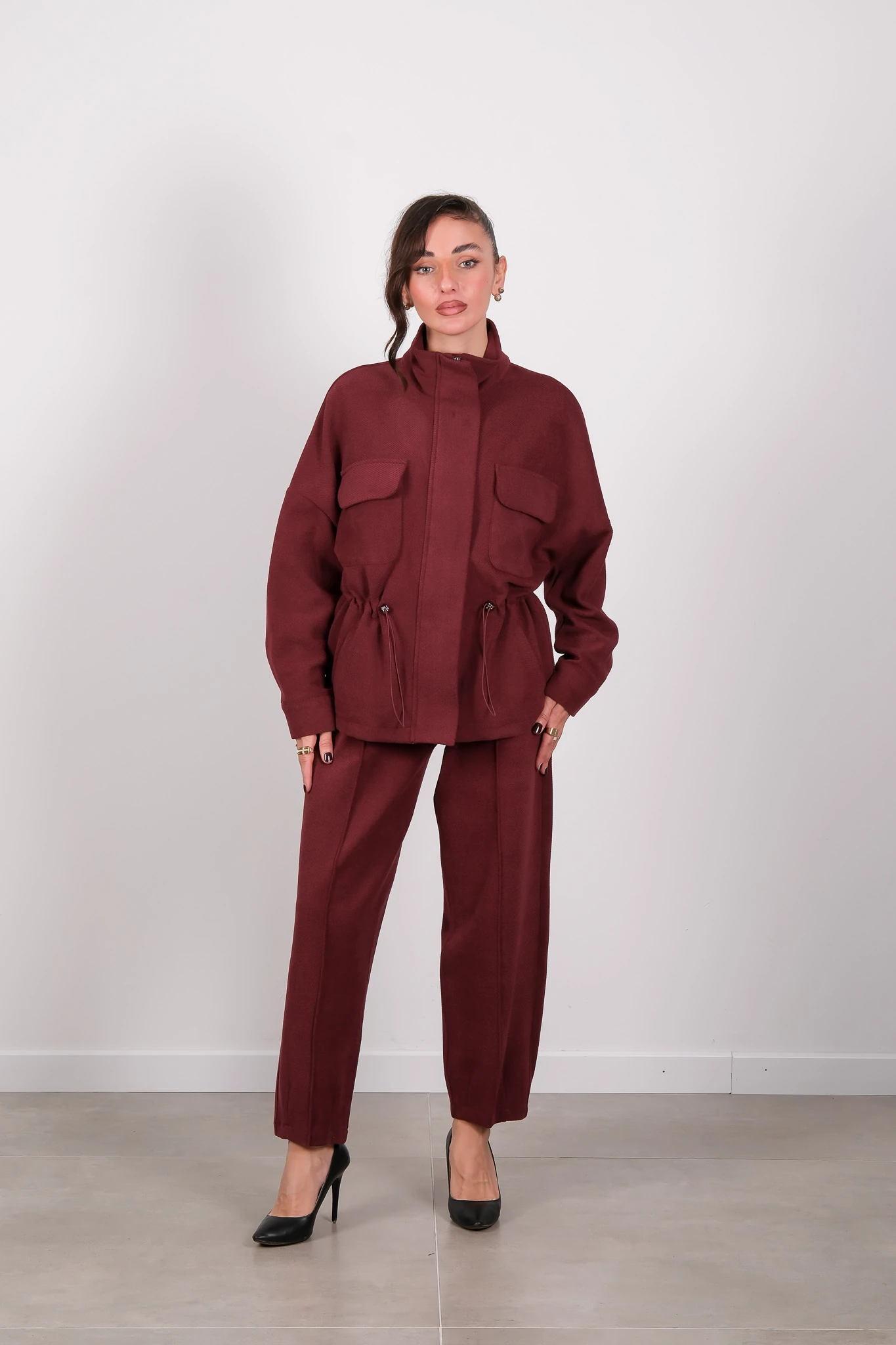 66705 ON TRİKO CEKET - Burgundy