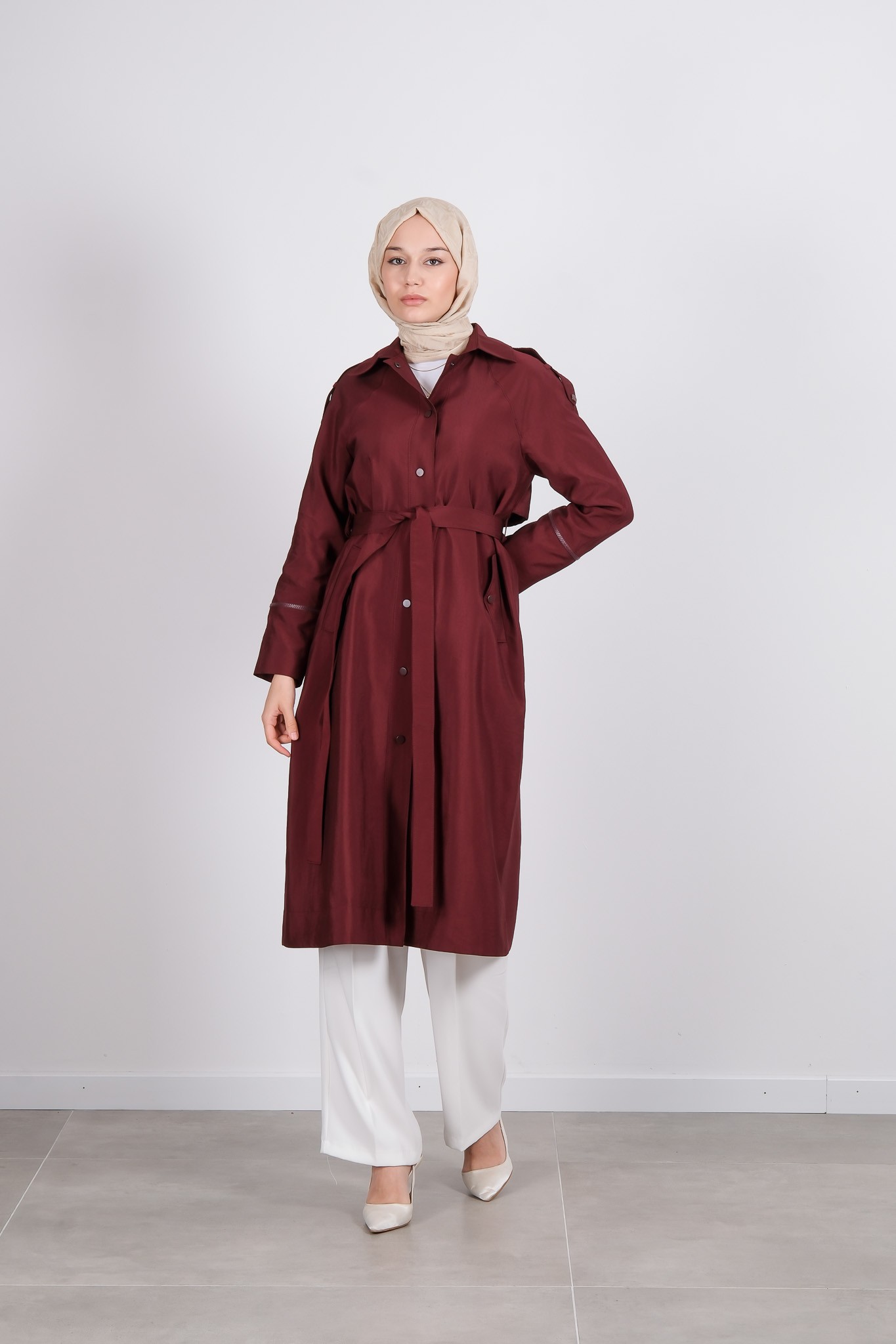 W-26-812 MASSİMO DONNA TRENCH KOT - Mürdüm