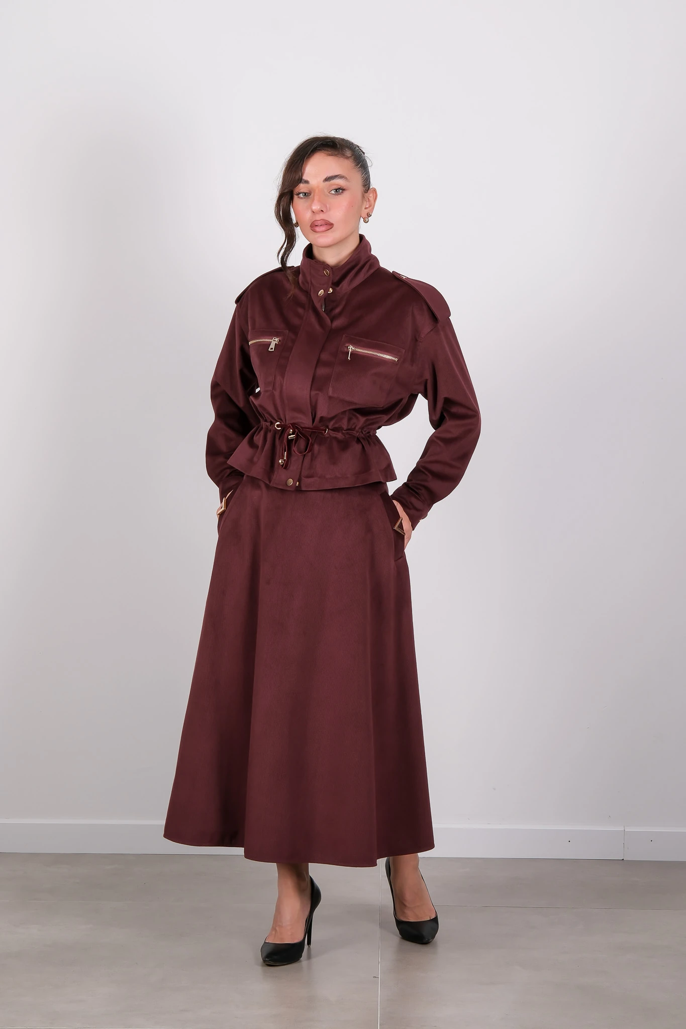 66533 ON TRİKO ETEK - Burgundy