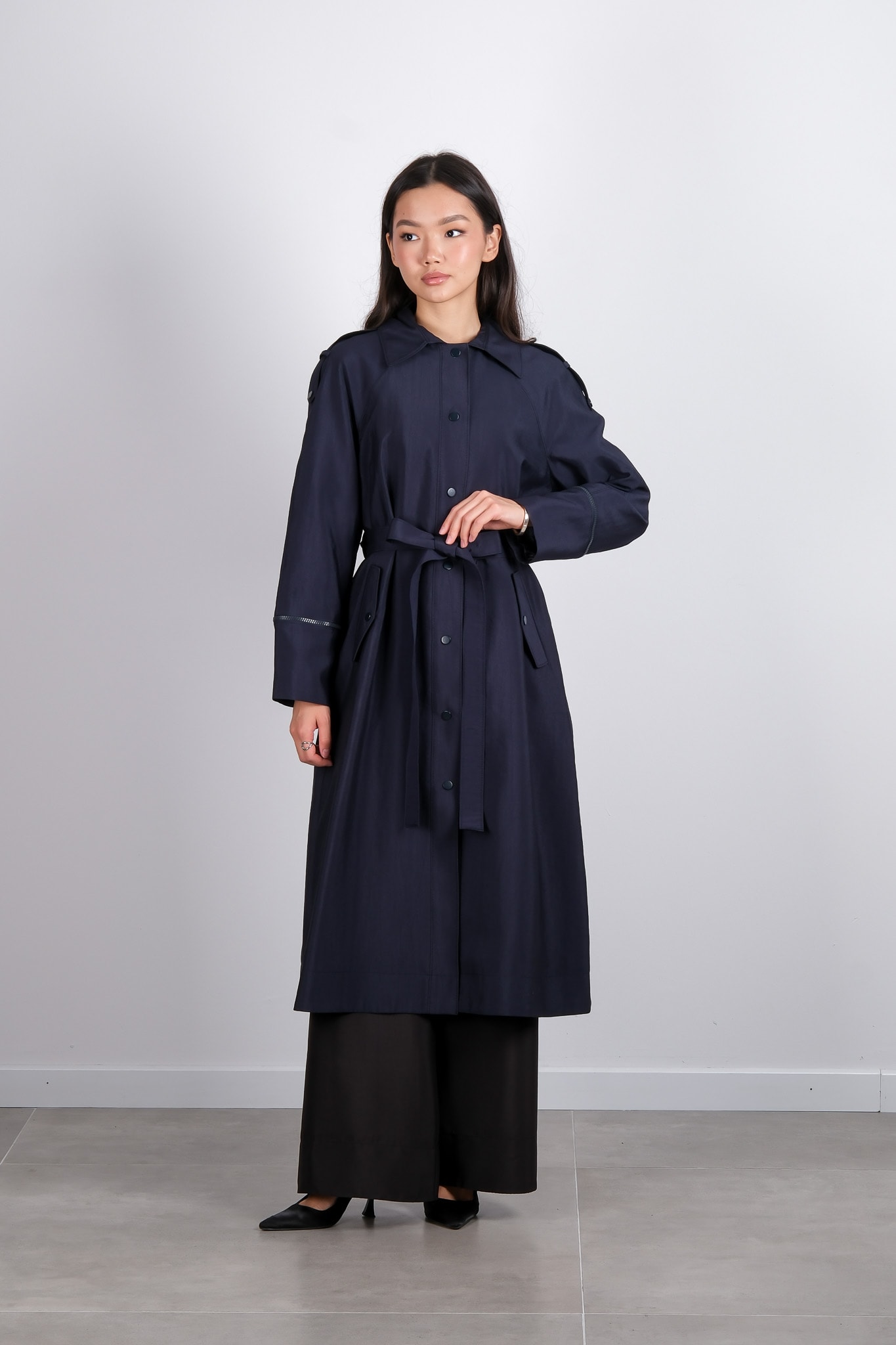 W-26-812 MASSİMO DONNA TRENCH KOT - Lacivert