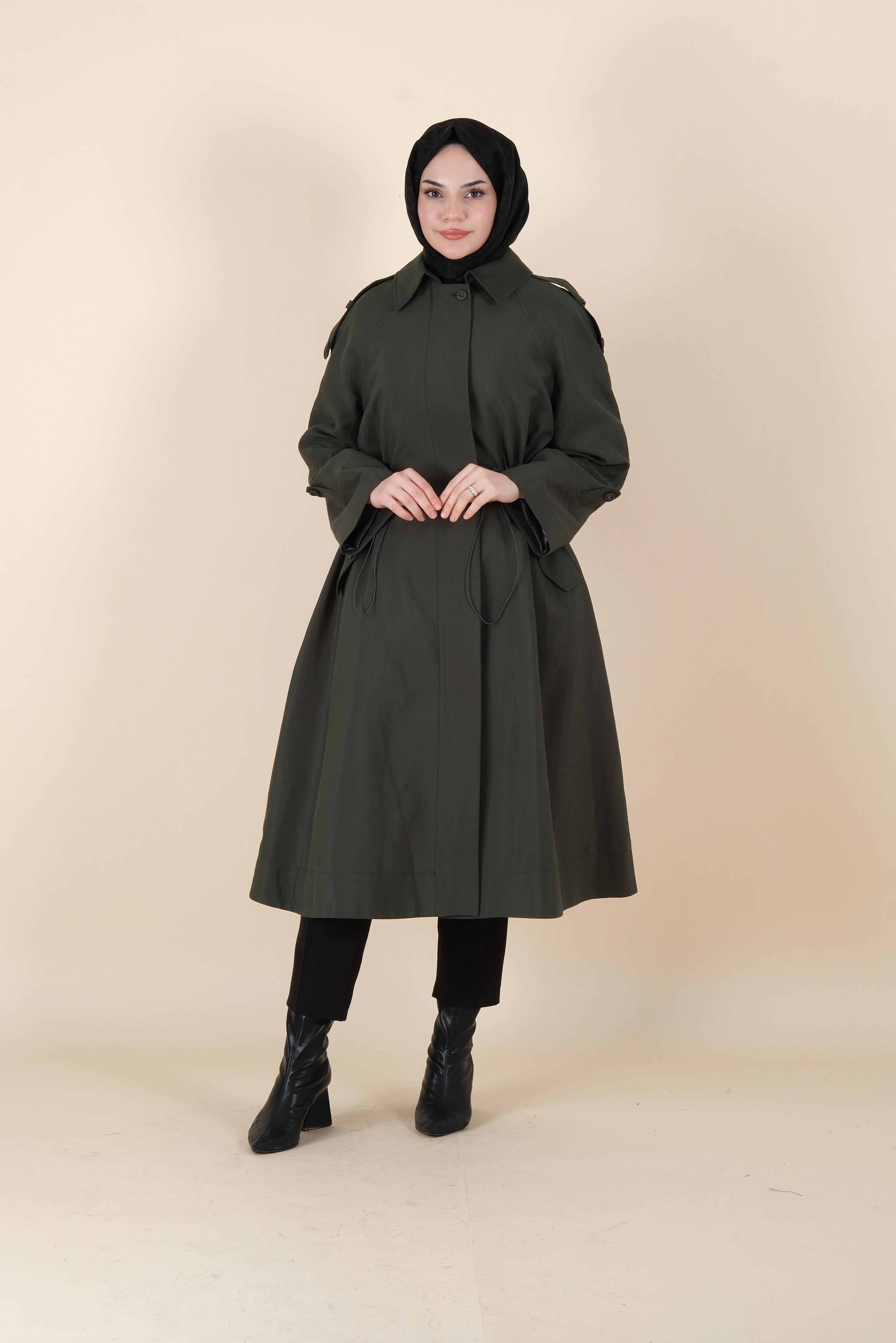 W-25-812 MASSİMO DONNA EPAULETTES COAT - Yeşil