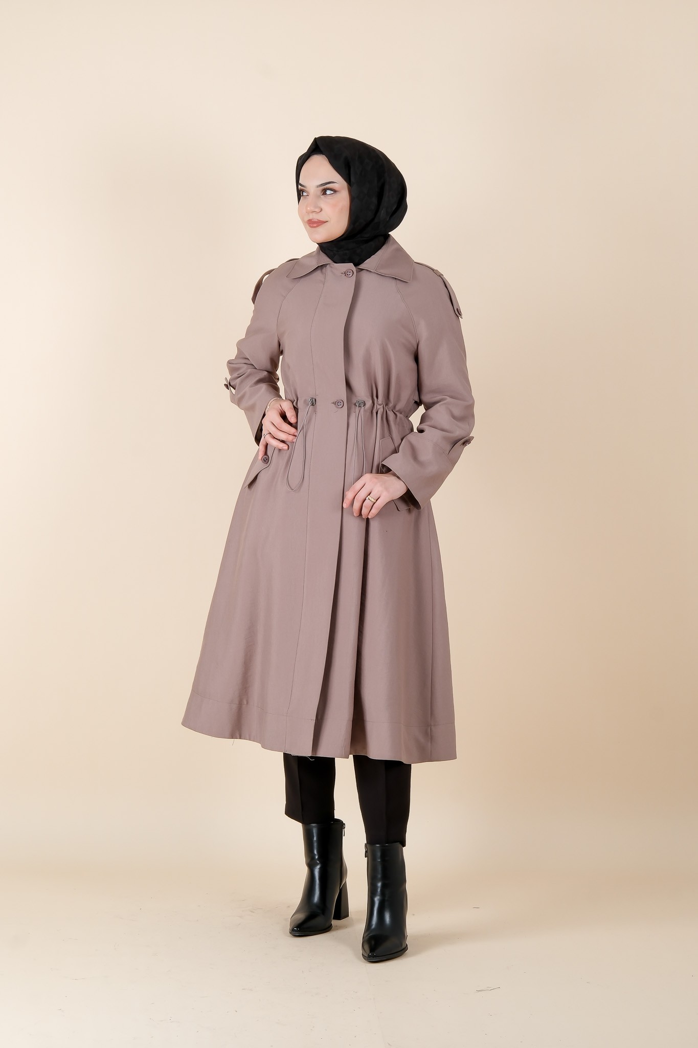 W-25-812 MASSİMO DONNA EPAULETTES COAT - Vizon