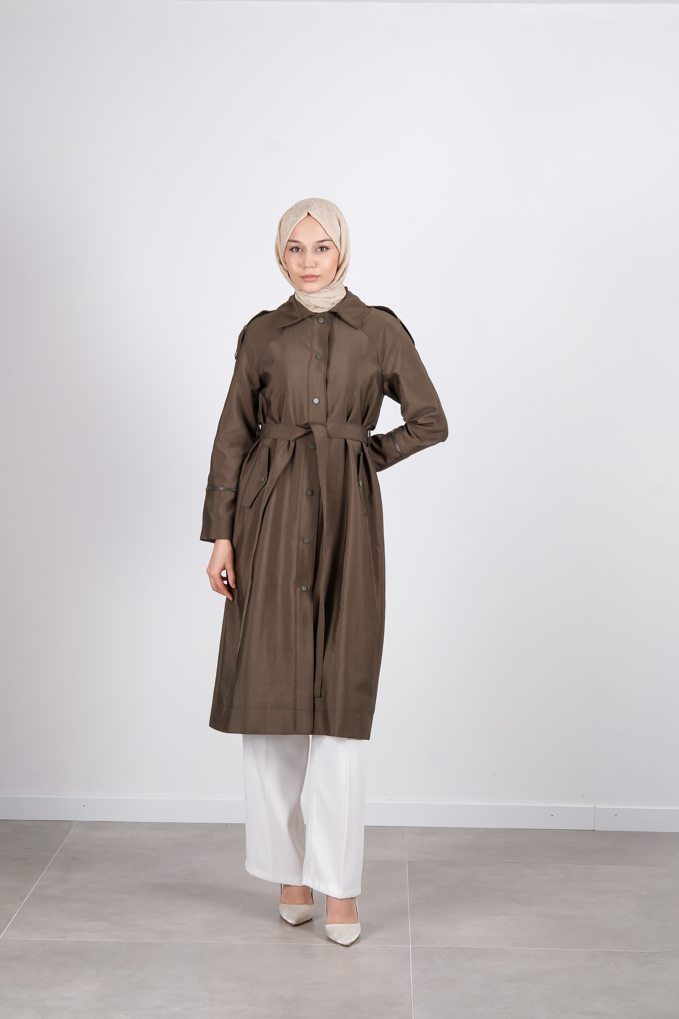 W-26-812 MASSİMO DONNA TRENCH KOT - Haki