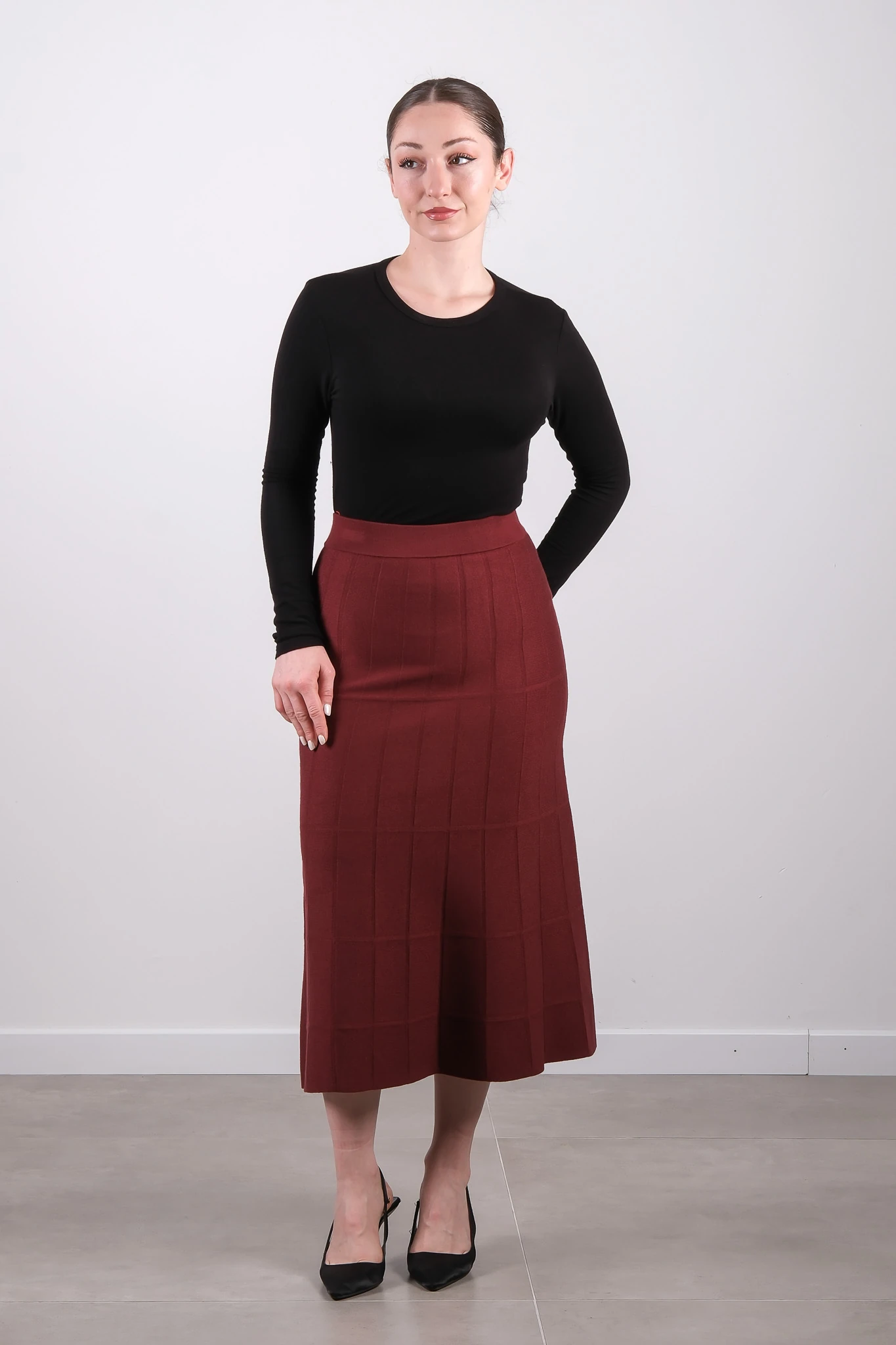 65206 ON TRİKO ETEK - Burgundy