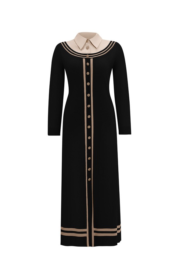 4038 MISS DALIDA DRESS - Siyah Bej