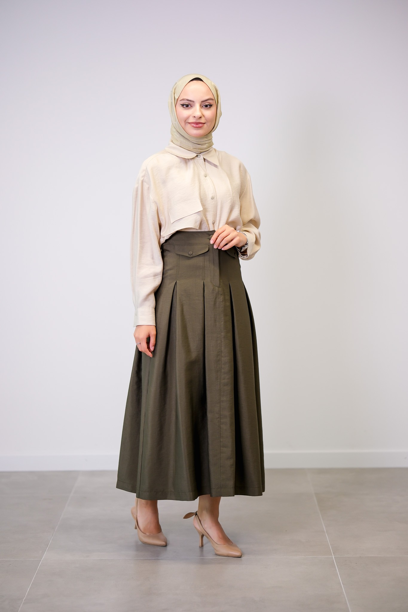 W-26-413 MASSİMO DONNA ETEK - Haki