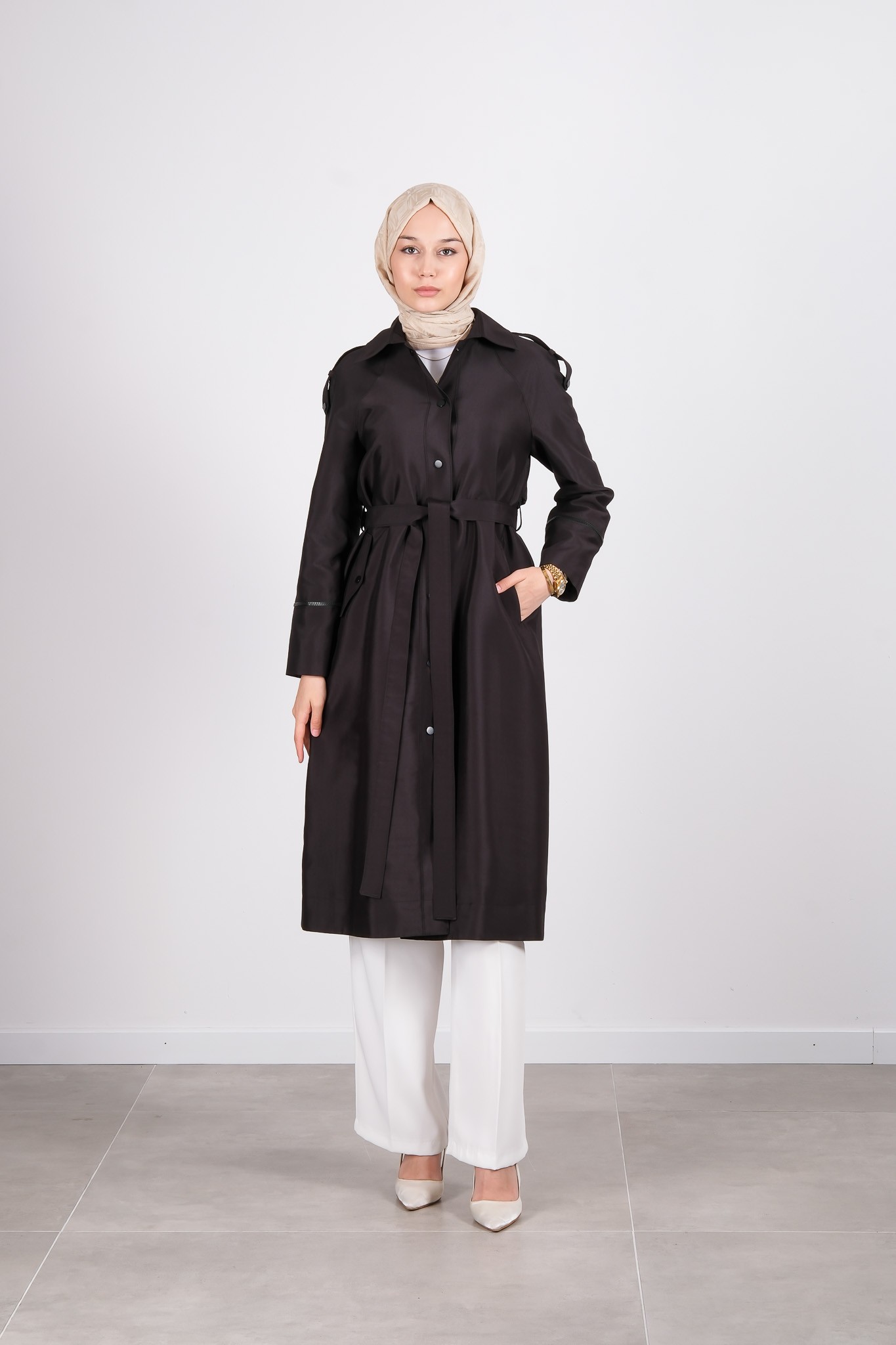 W-26-812 MASSİMO DONNA TRENCH KOT - Siyah