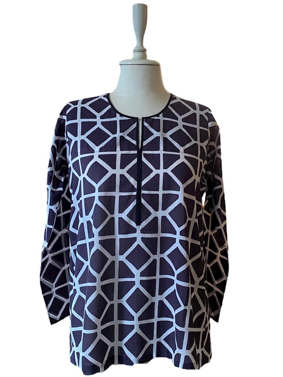 GEOMETRİK DESENLİ KOTON & İPEK BLUZ                                    