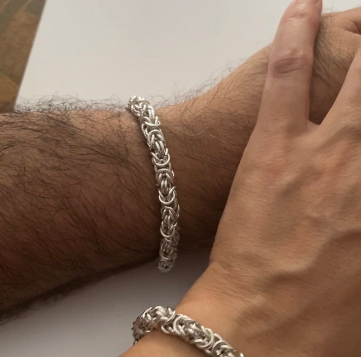 925 Ayar El Yapımı Kral Zincir Gümüş Bileklik Çiftlere Özel