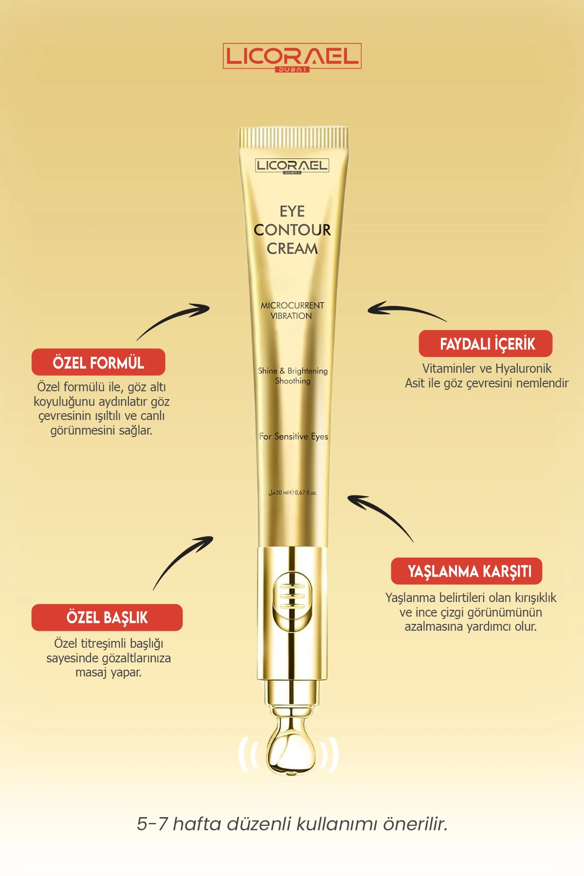 Eye Contour Krem Titreşimli Başlıklı Aydınlatıcı,Kırışıklık ve İnce Cizgi Görünümünü Azaltır 20ml