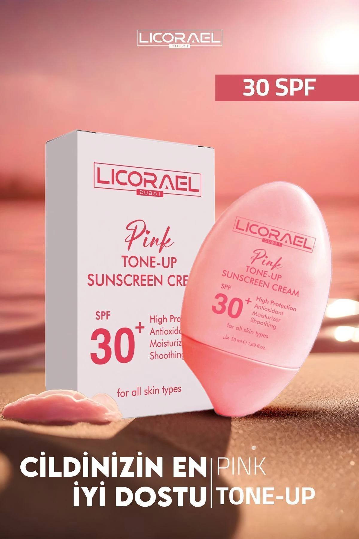 Pembe Güneş Kremi,mavi Işık Korumalı, Aydınlatıcı Ton Eşitleyici