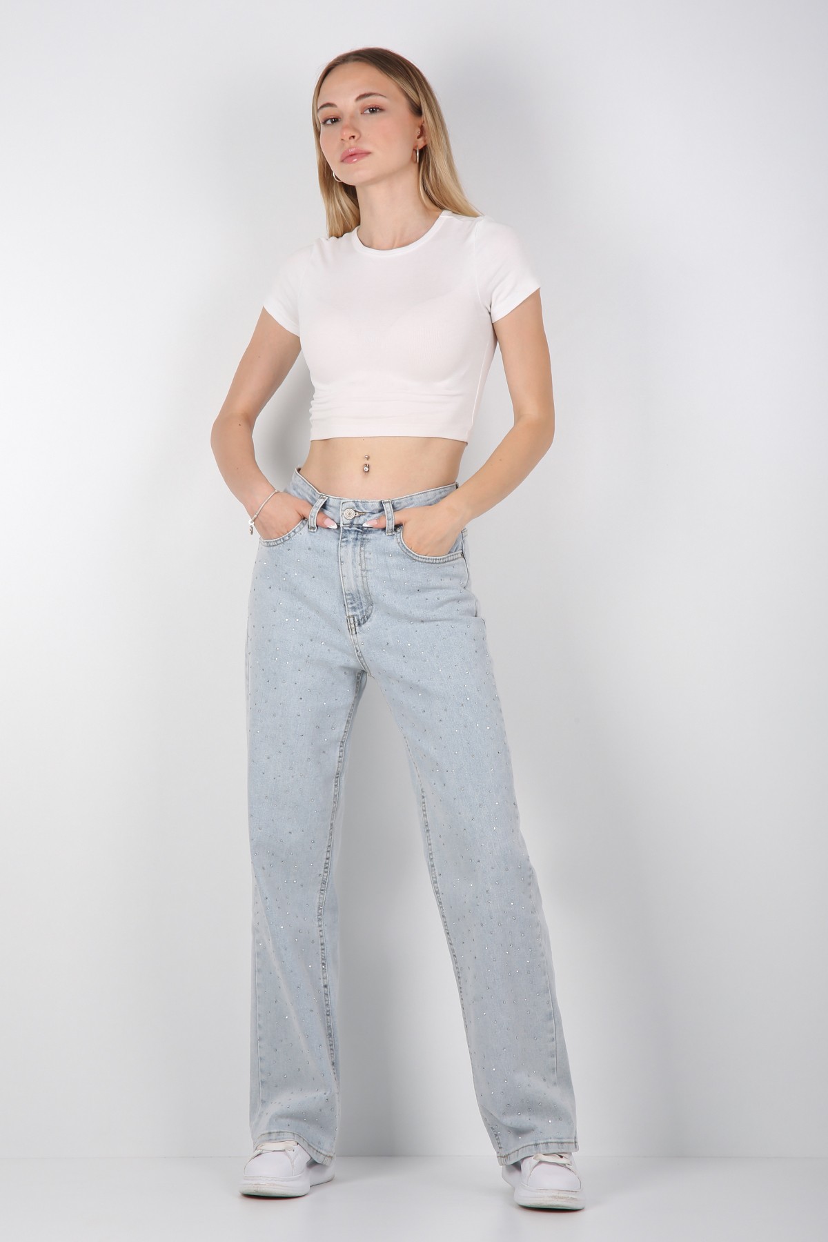 Boru Paça Taşlı Jean