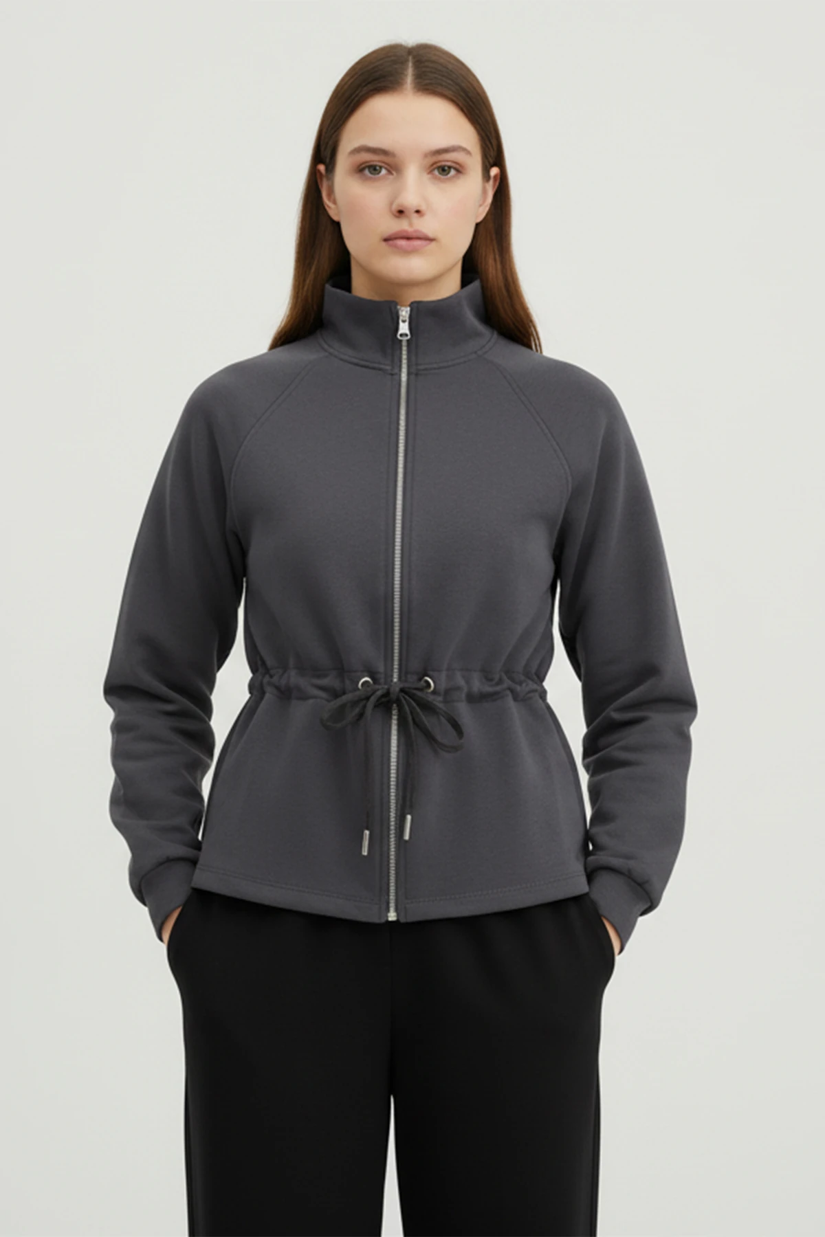 Kuş Gözü Detaylı Fermuarlı Sweatshirt