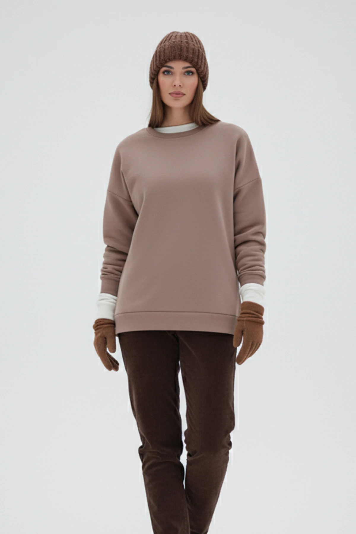 Bisiklet Yaka Oversize Uzun Kollu Sweatshirt 