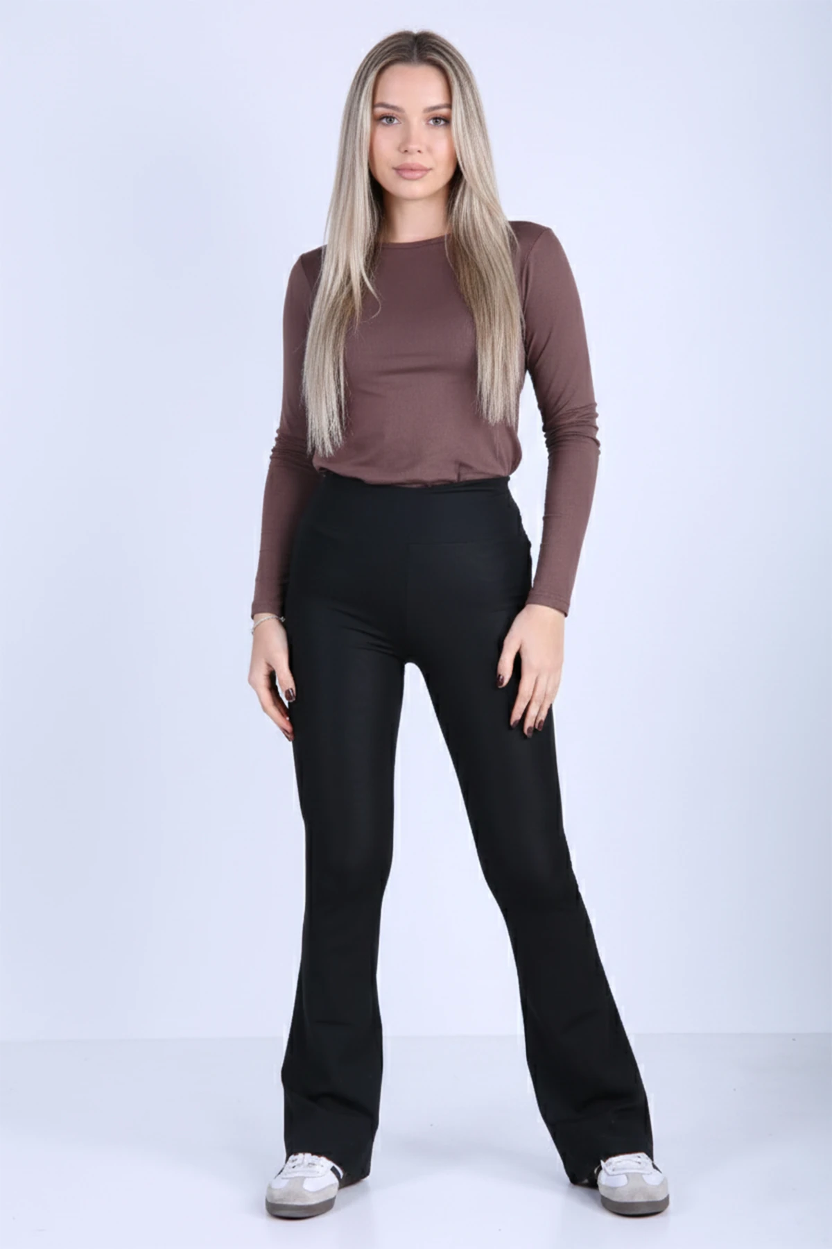 Kadın Yüksek Bel İspanyol Paça Şardonlu Dalgıç Kumaş Tayt