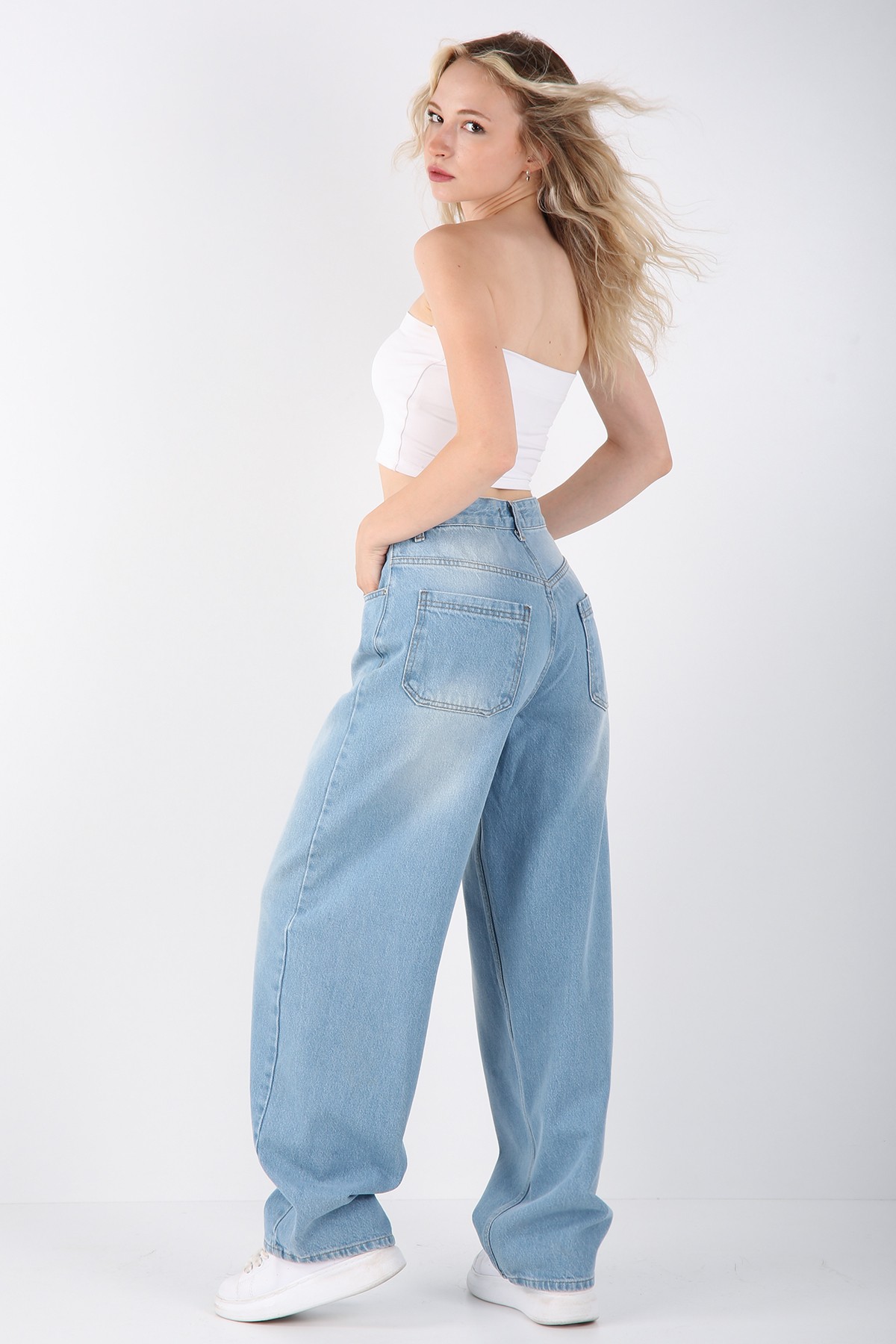 Kadın Yüksek Bel Wide Leg Jean Pantolon - Açık Mavi Denim