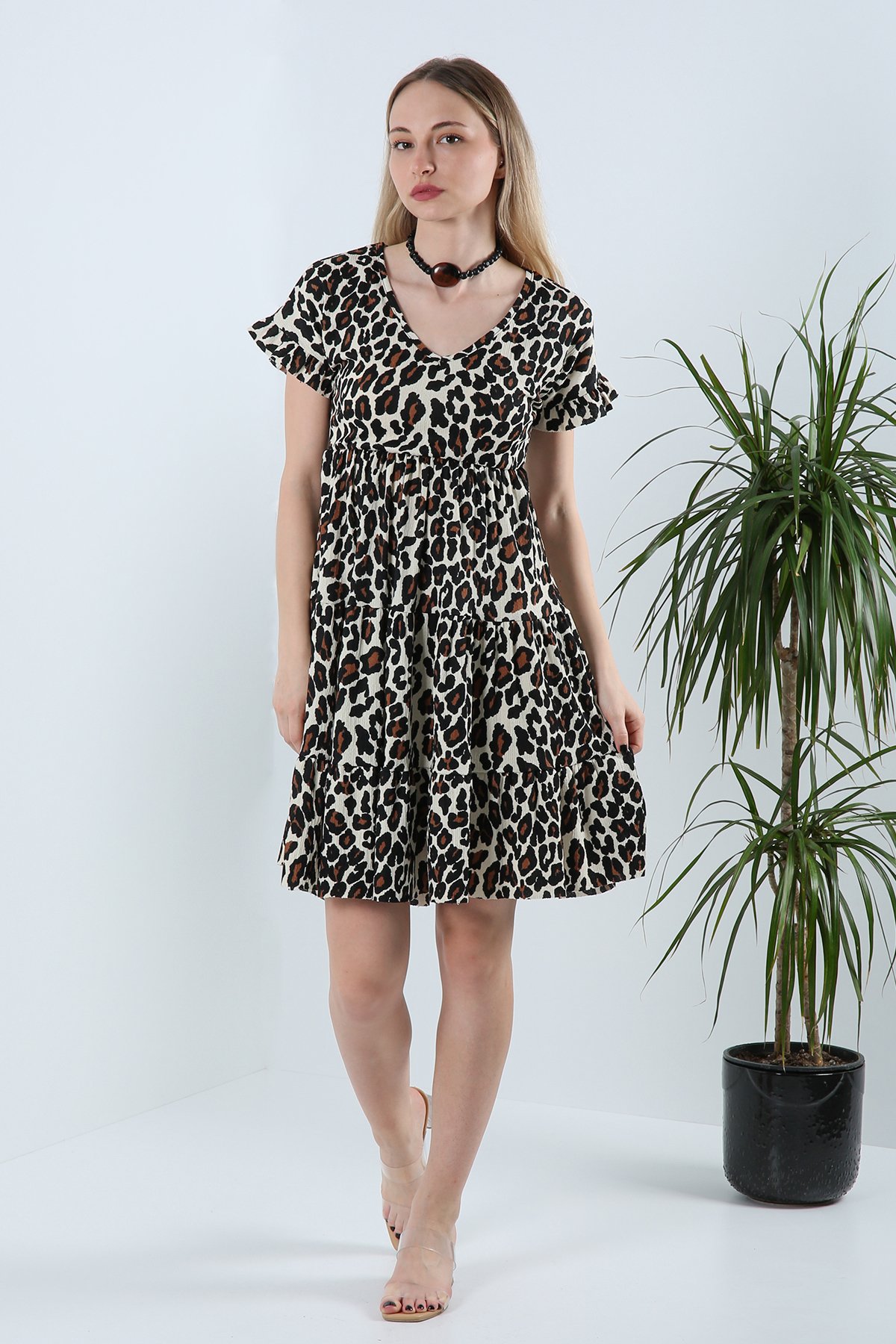 V Yaka Leopar Elbise