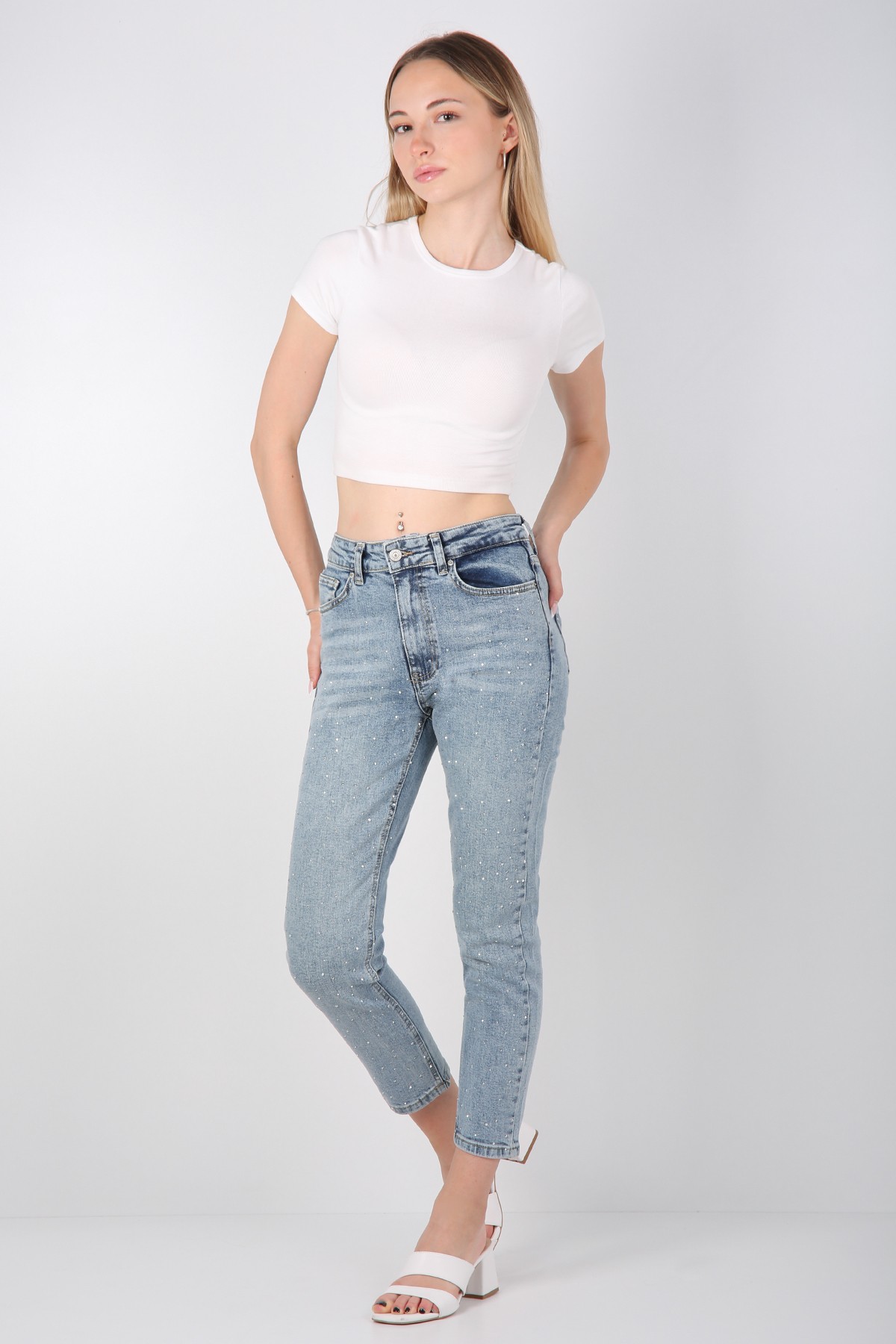 Taşlı Dar Paça Jean