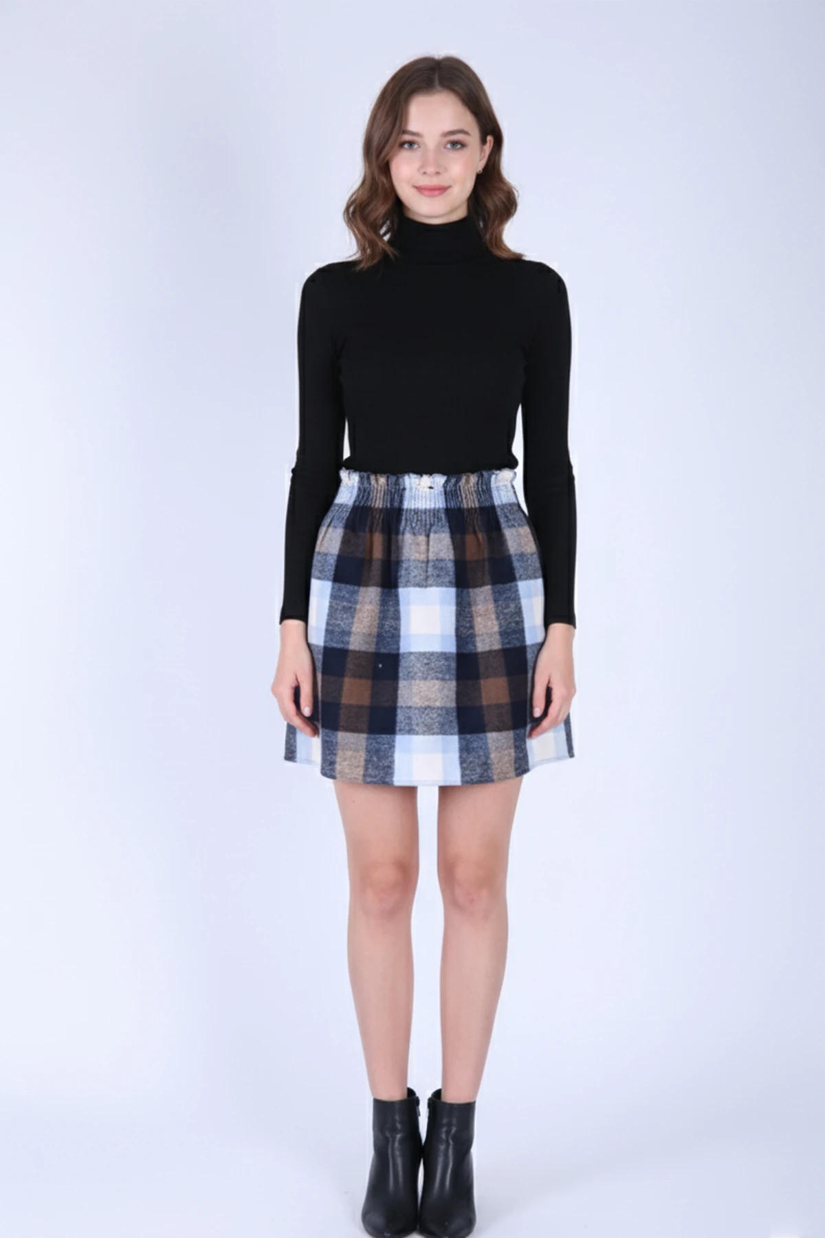 kahve mavi büyük kareli çizgili