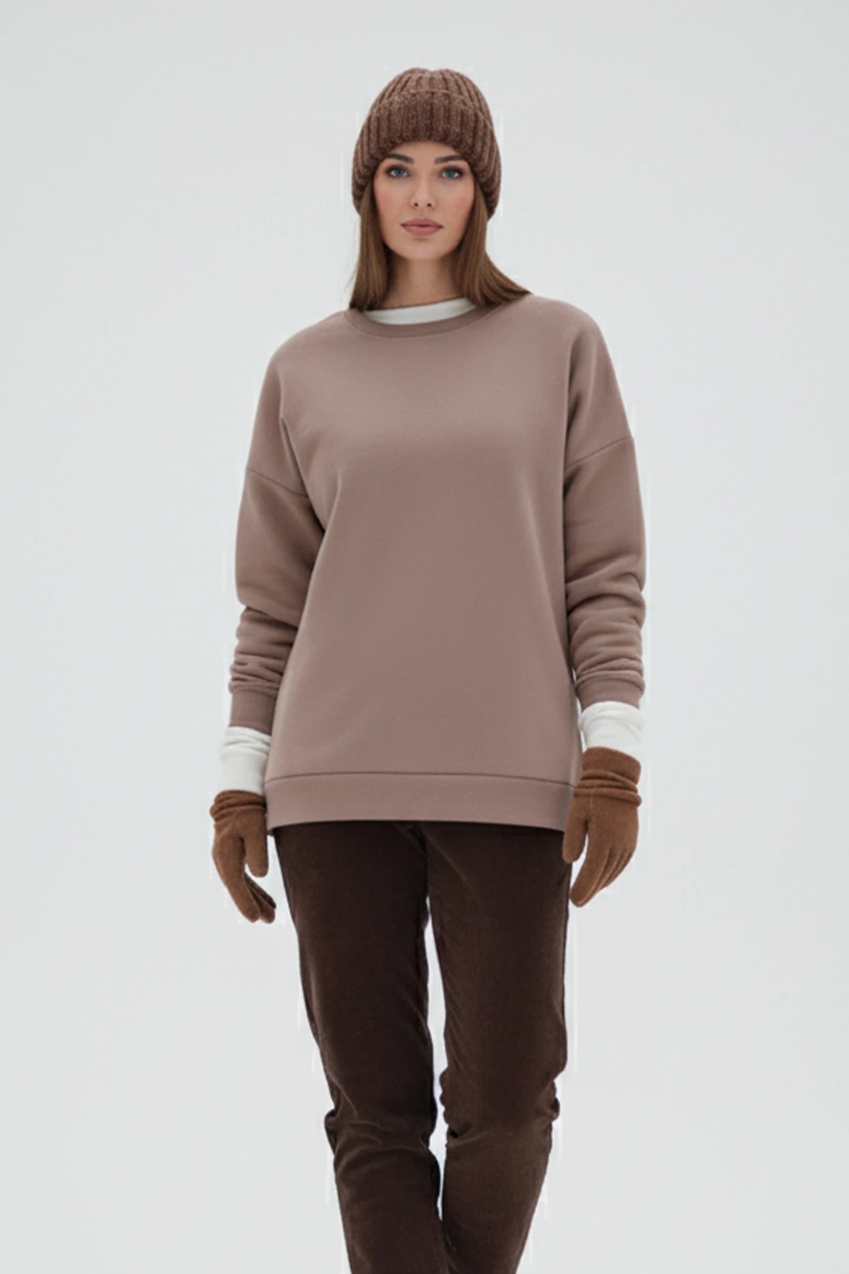 Bisiklet Yaka Oversize Uzun Kollu Sweatshirt 