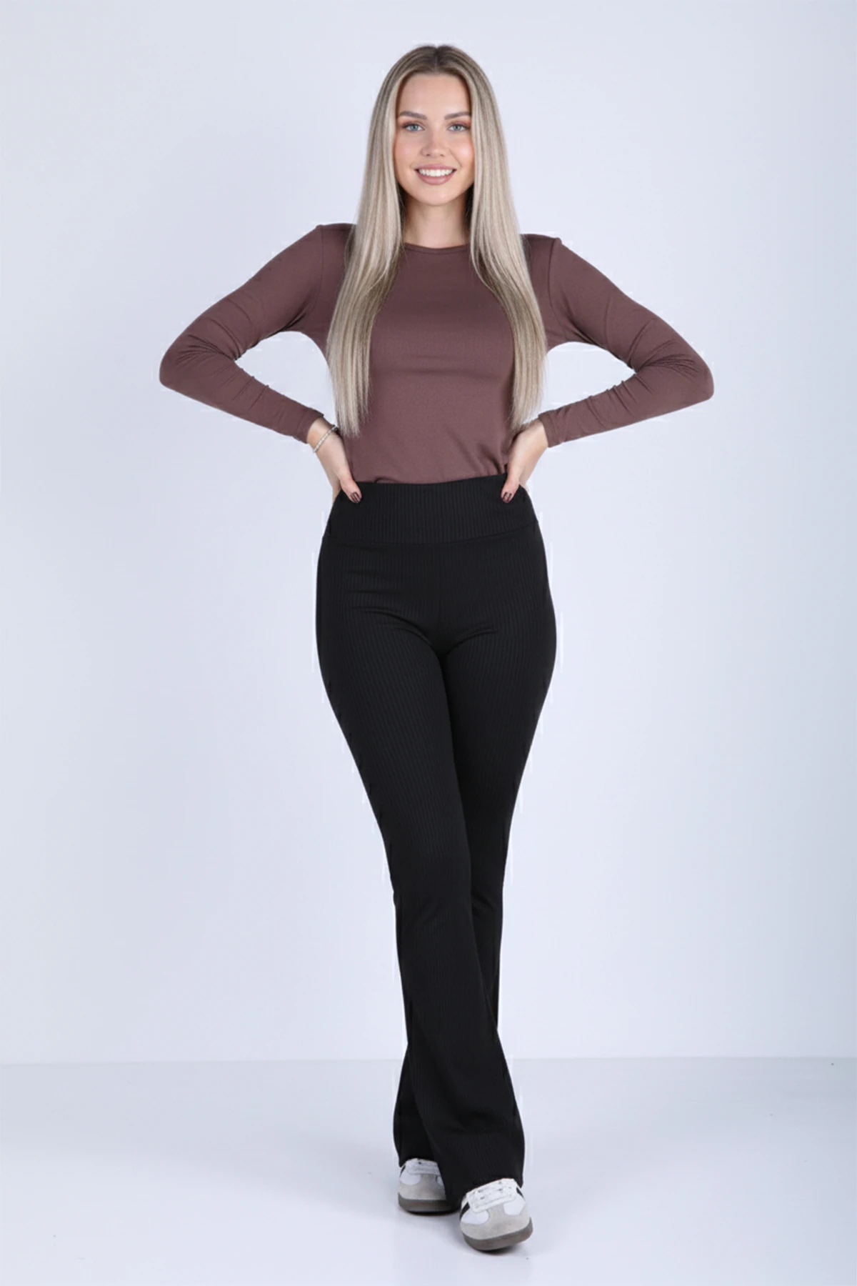 Fitilli Yüksek Bel Şardonlu İspanyol Paça Tayt