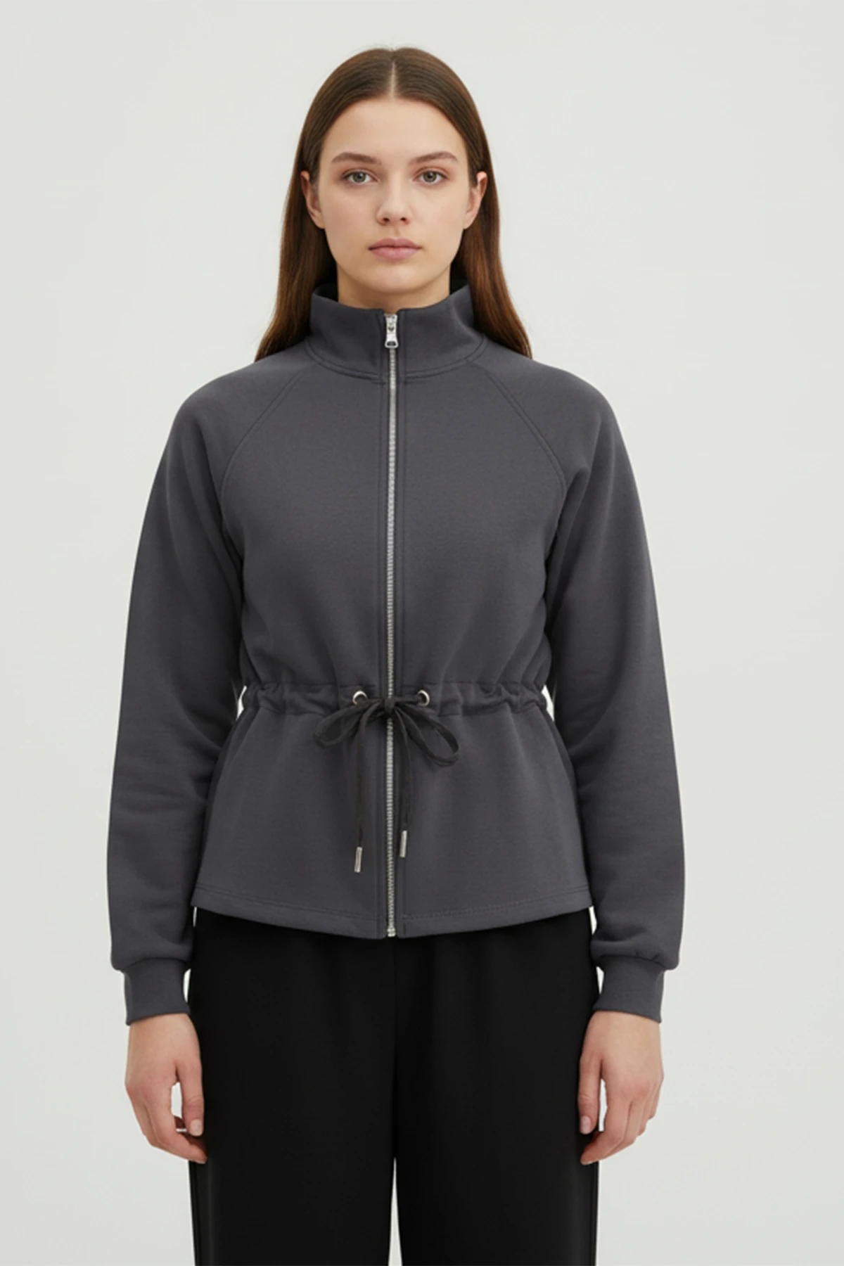 Kuş Gözü Detaylı Fermuarlı Sweatshirt