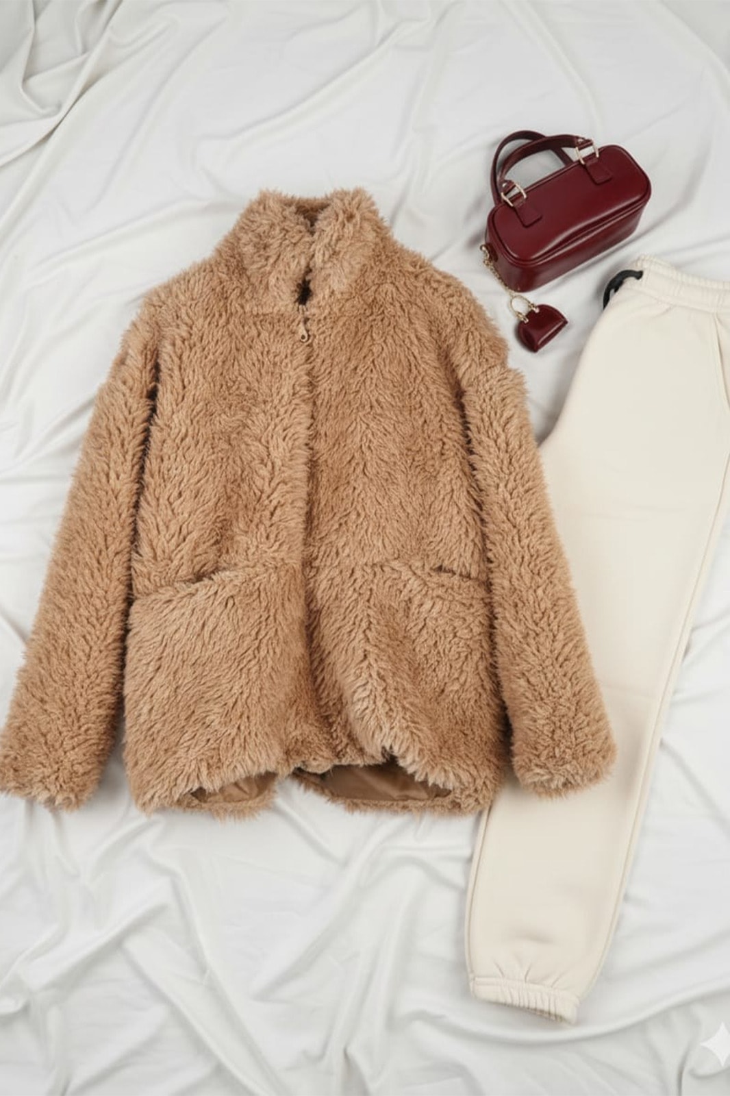 Dik Yaka Peluş Mont