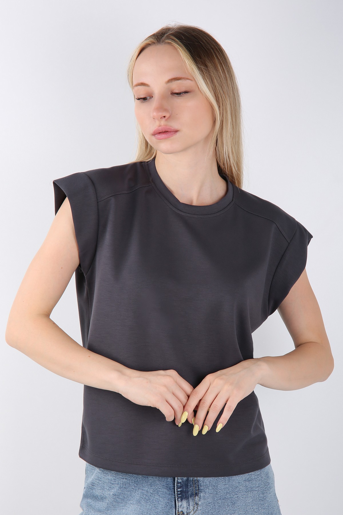 Kadın Renkli Kolsuz Oversize Tişört - Günlük Rahat Kesim