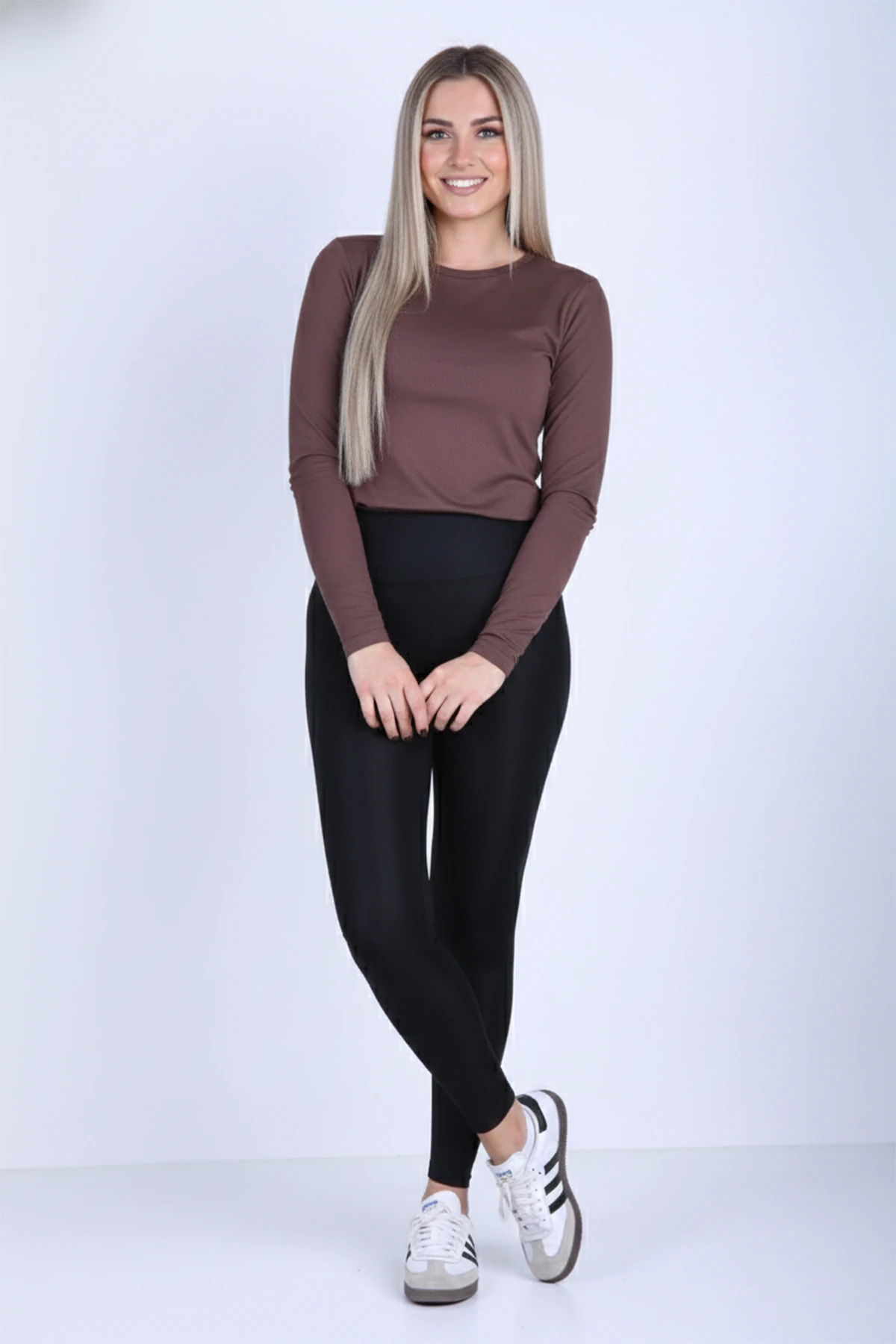 Kadın Şardonlu Yüksek Bel Dalgıç Kumaş Tayt