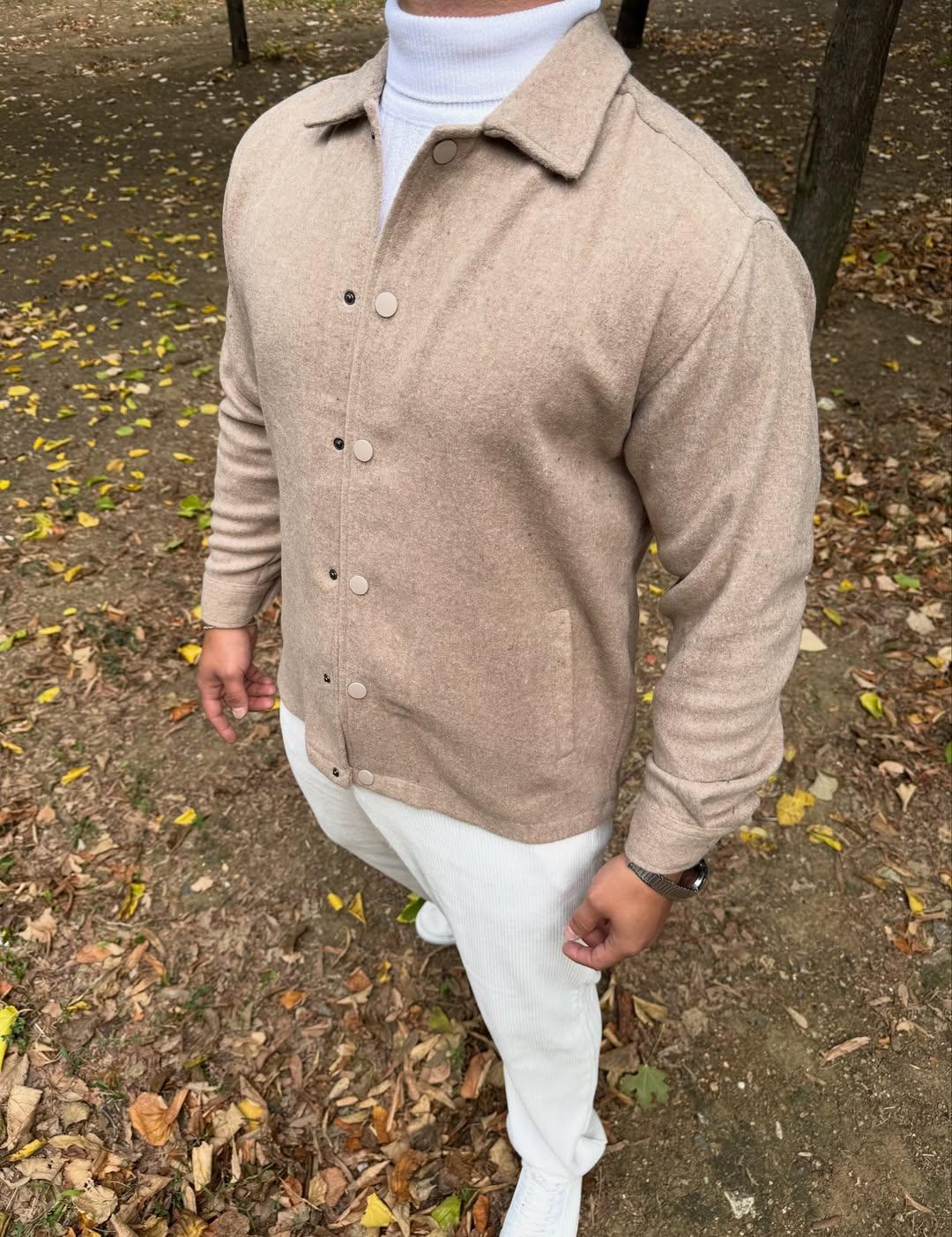 Erkek Oversize Gömlek Yaka Ceket Kaban Yün/Kaşe Görünümlü