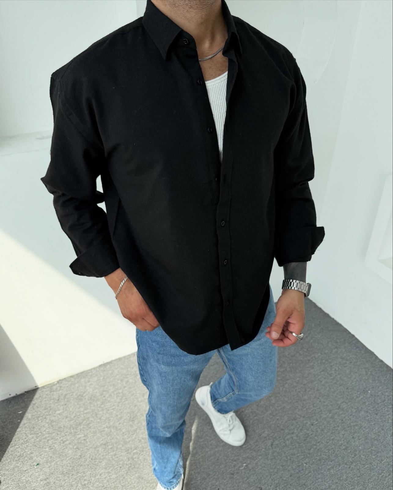 Erkek Oversize Kışlık Düğmeli Uzun Kollu Polo Yaka Gömlek