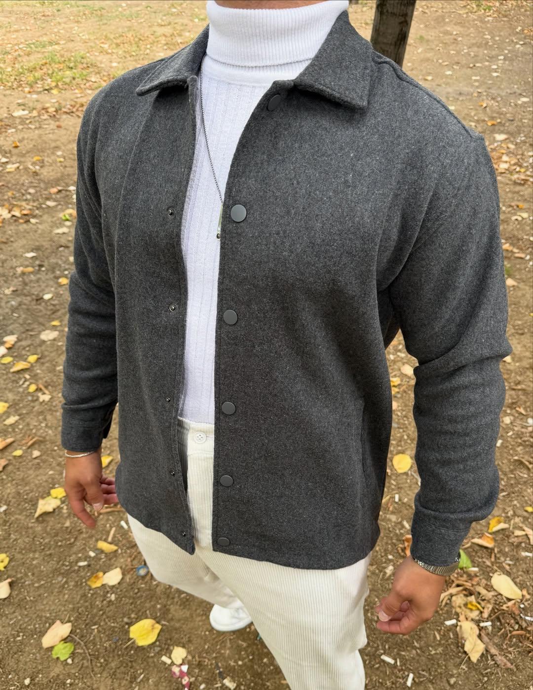 Erkek Oversize Gömlek Yaka Ceket Kaban Yün/Kaşe Görünümlü