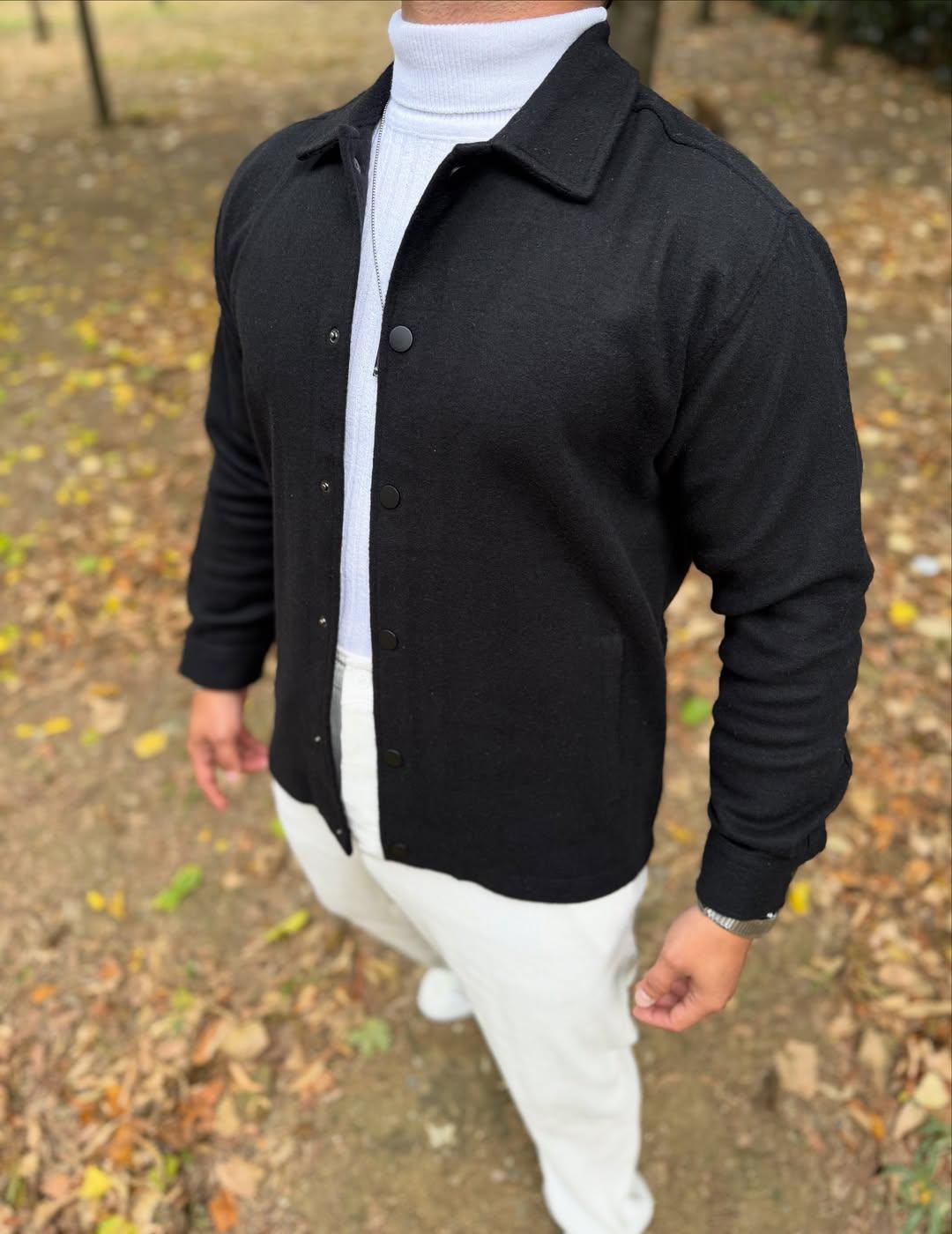 Erkek Oversize Gömlek Yaka Ceket Kaban Yün/Kaşe Görünümlü