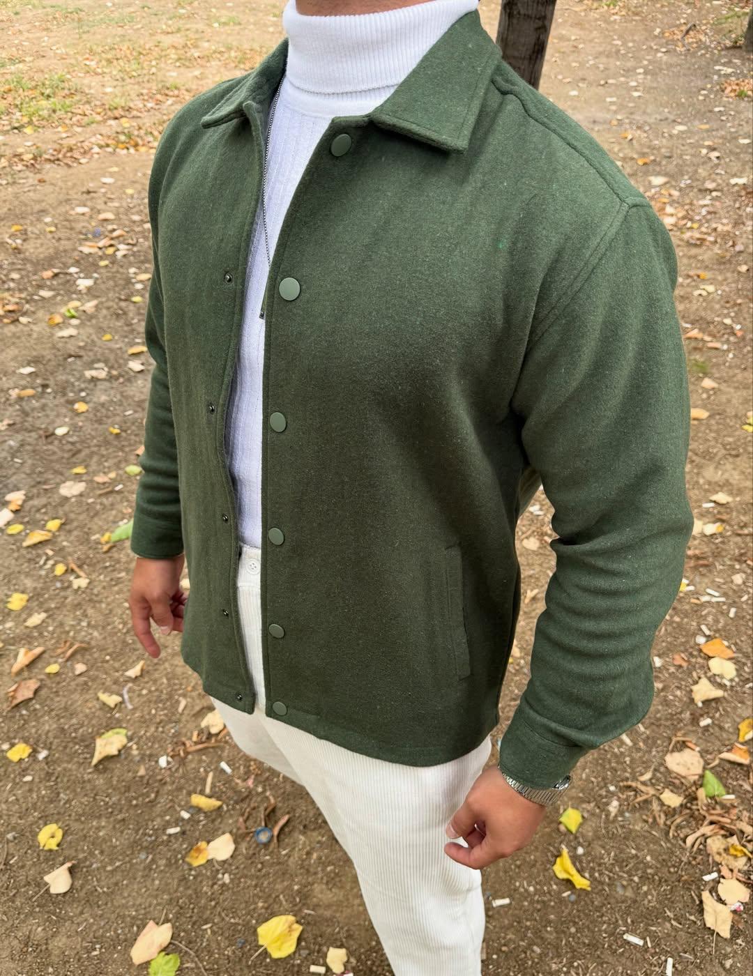 Erkek Oversize Gömlek Yaka Ceket Kaban Yün/Kaşe Görünümlü