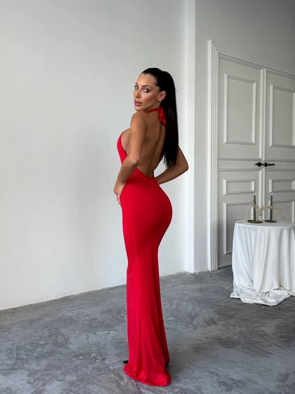 Anwen Aksesuarlı Tasarım Maxi Boy Elbise - Kırmızı